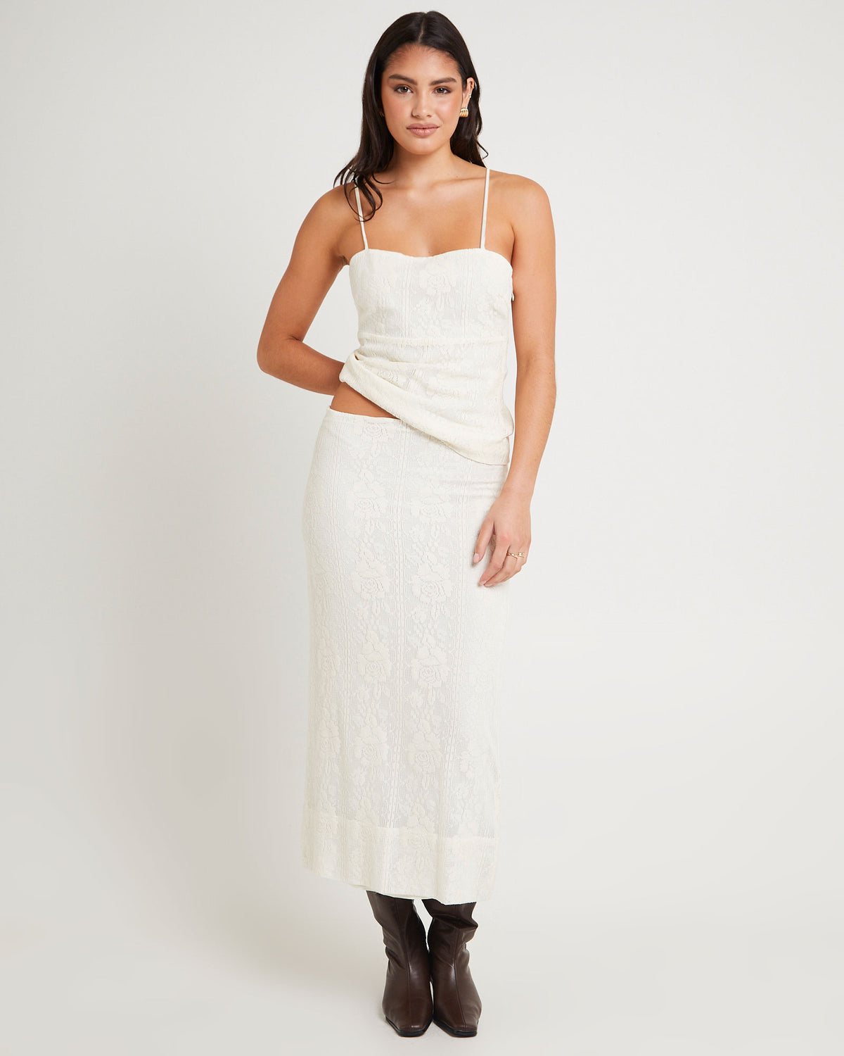 Doiley Lace Midi Skirt CREAM