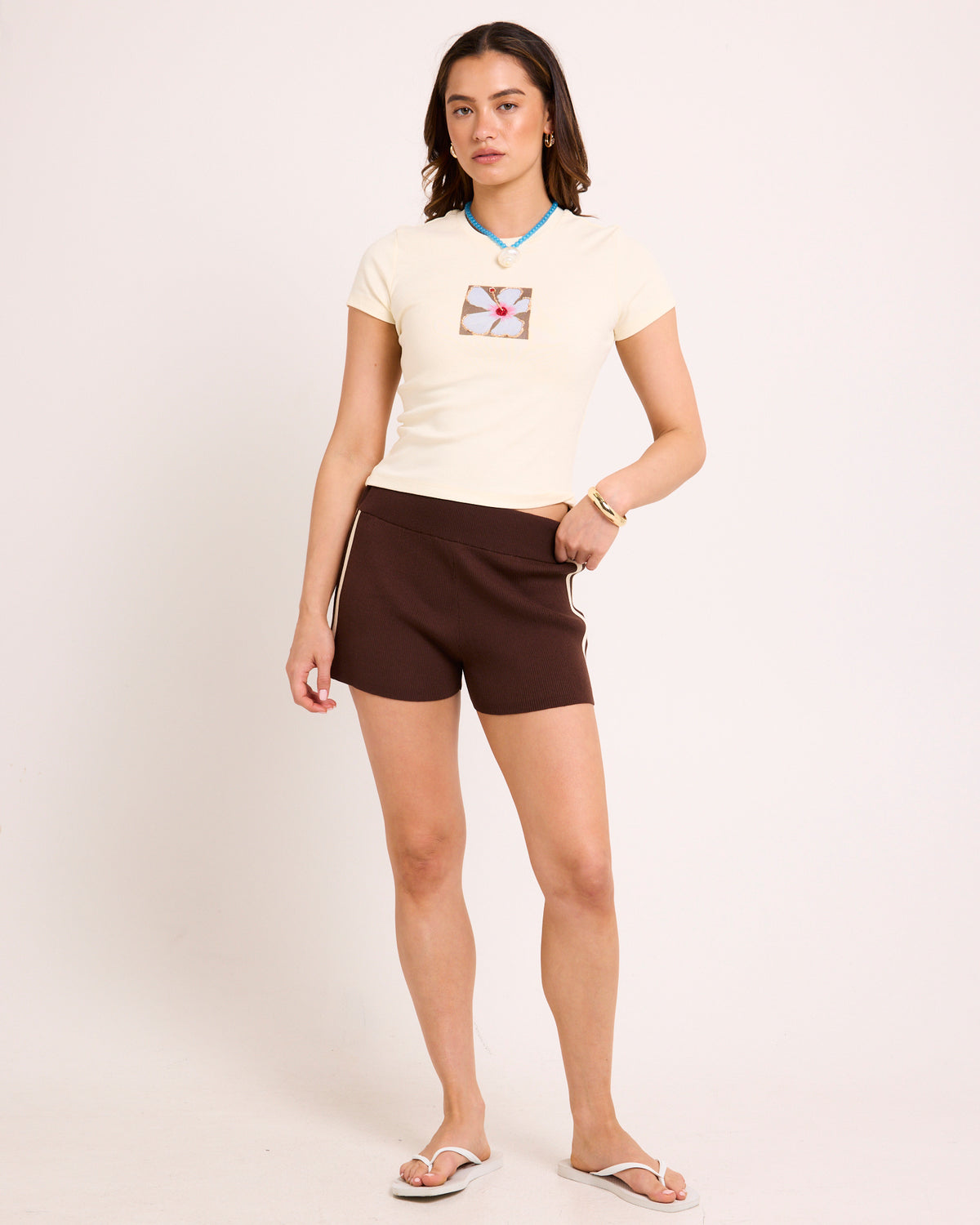 Libby Contrast Mid Rise Knit Shorts CHOCOLATE