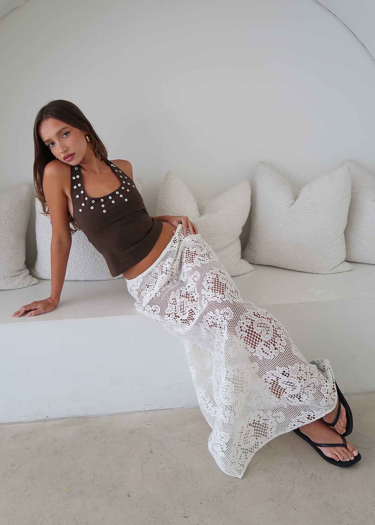Melly Mother Of Pearl Tank CHOCOLATE