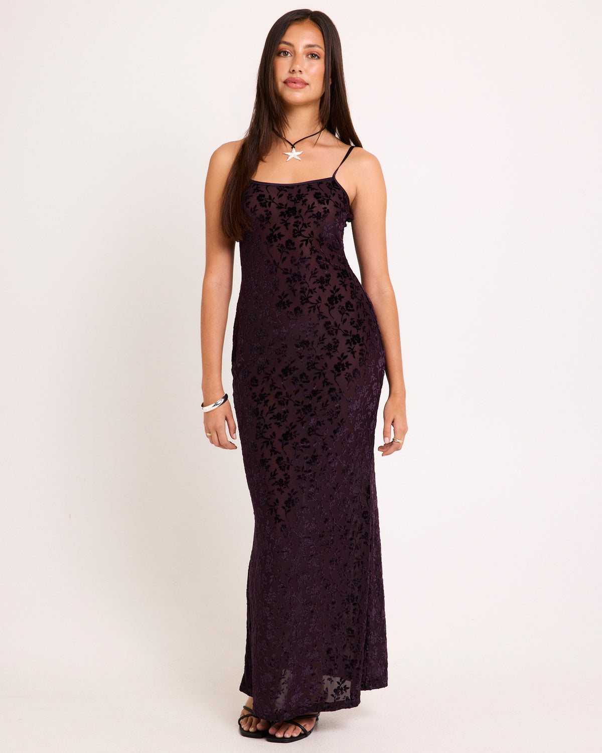 Devon Burn Out Slip Maxi Dress PLUM