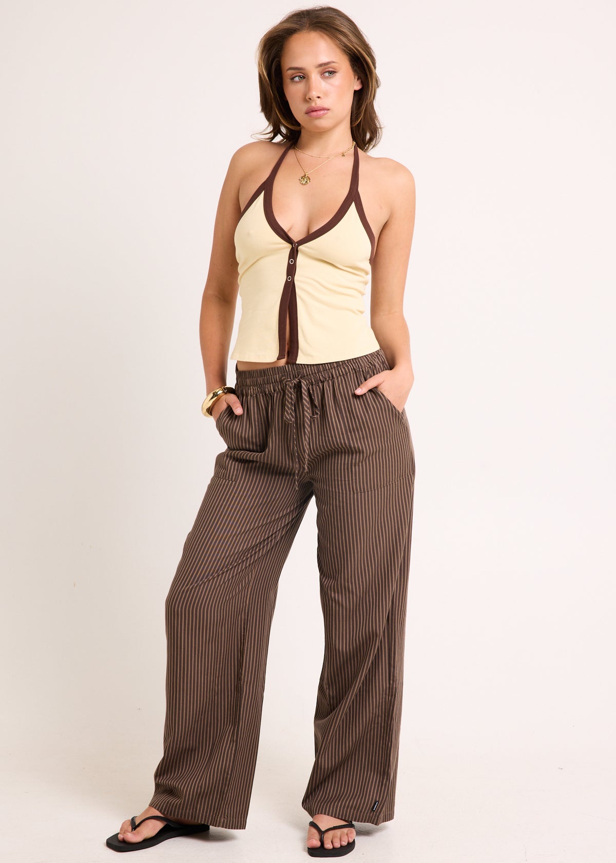 Cyrus Wide Leg Pant COFFEE STRIPE