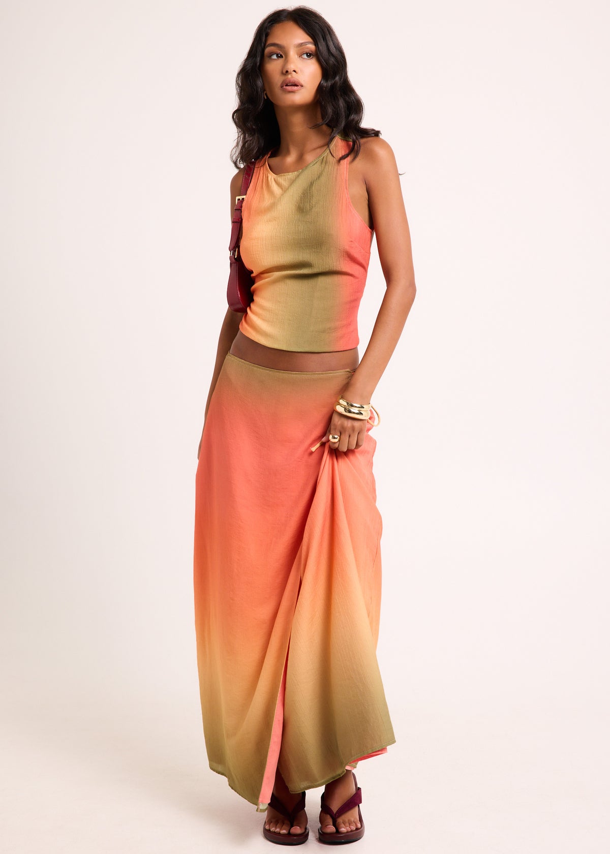 Earth Ombre Wrap Midi Skirt MULTI