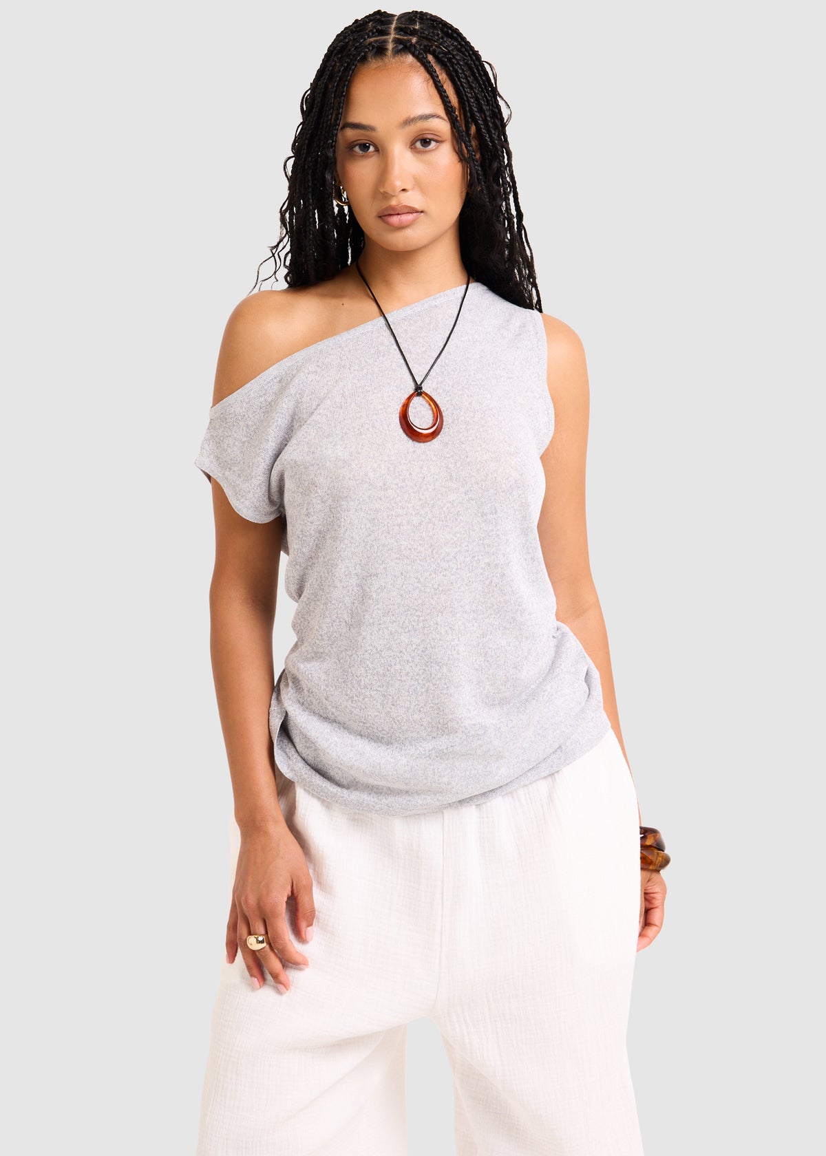 Emma Off Shoulder Top GREY MARLE