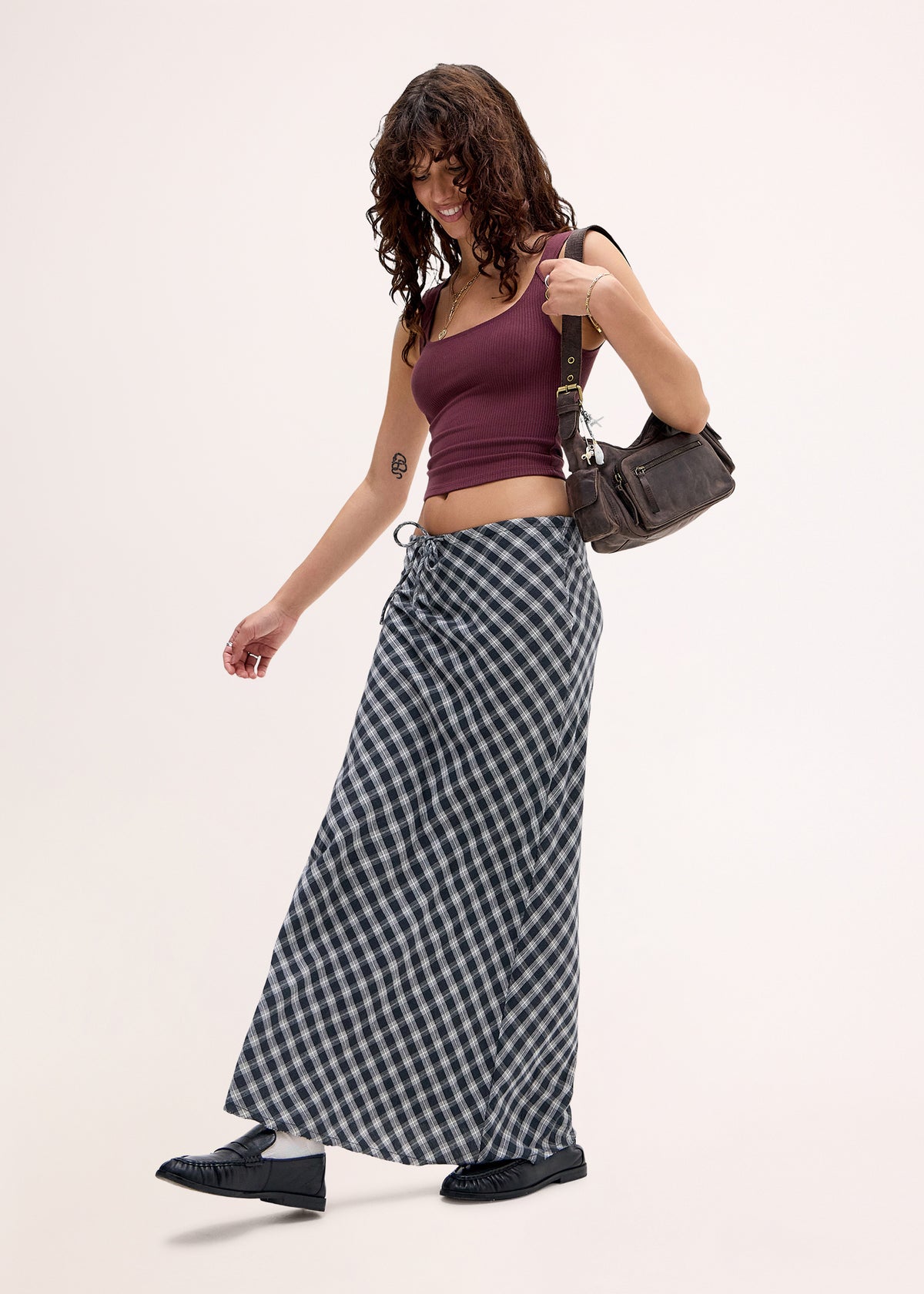 BDG Check Maxi Skirt GREY