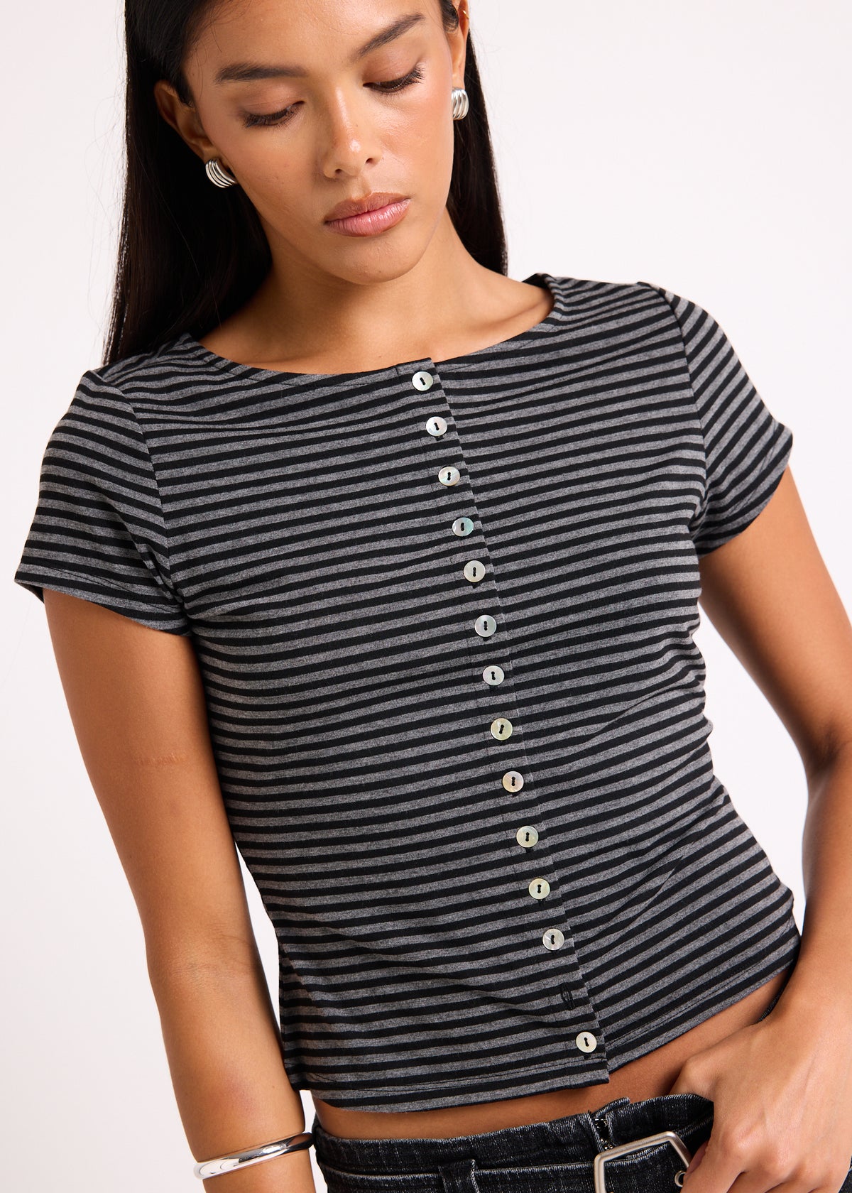 Charli Button Up Top GREY