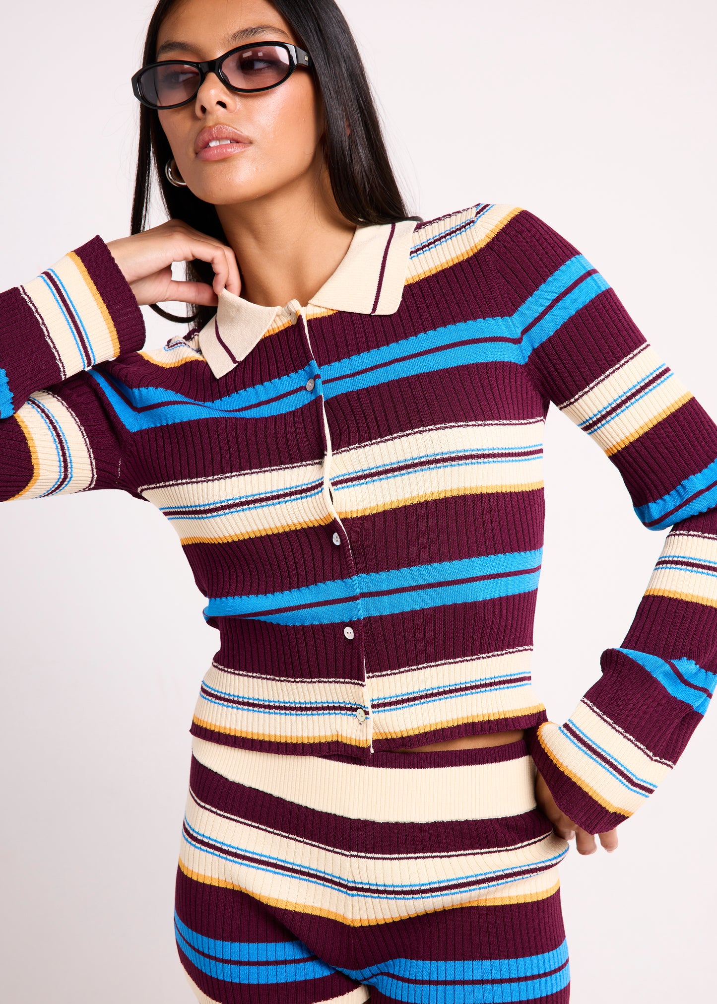 Piper Polo Shirred Knit Top