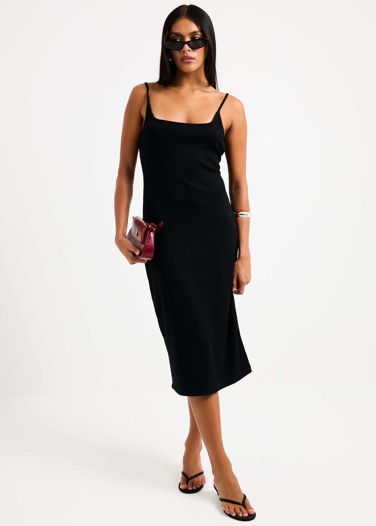 Straight Neck Midi Dress BLACK