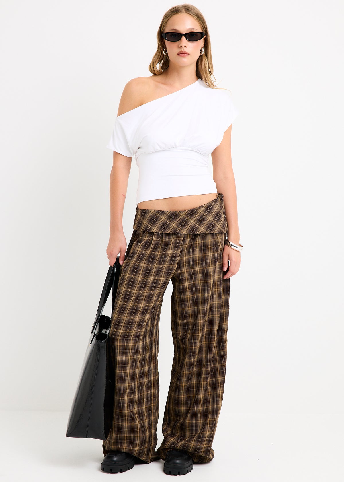 Martha Fold Over Check Pants CHECK