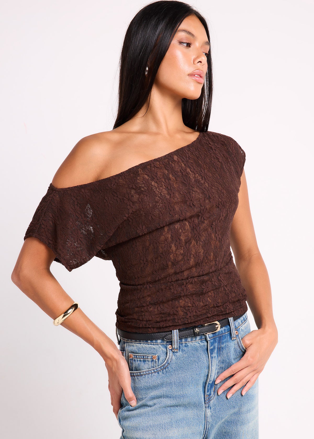 Natalie Lace Slouch Top CHOCOLATE