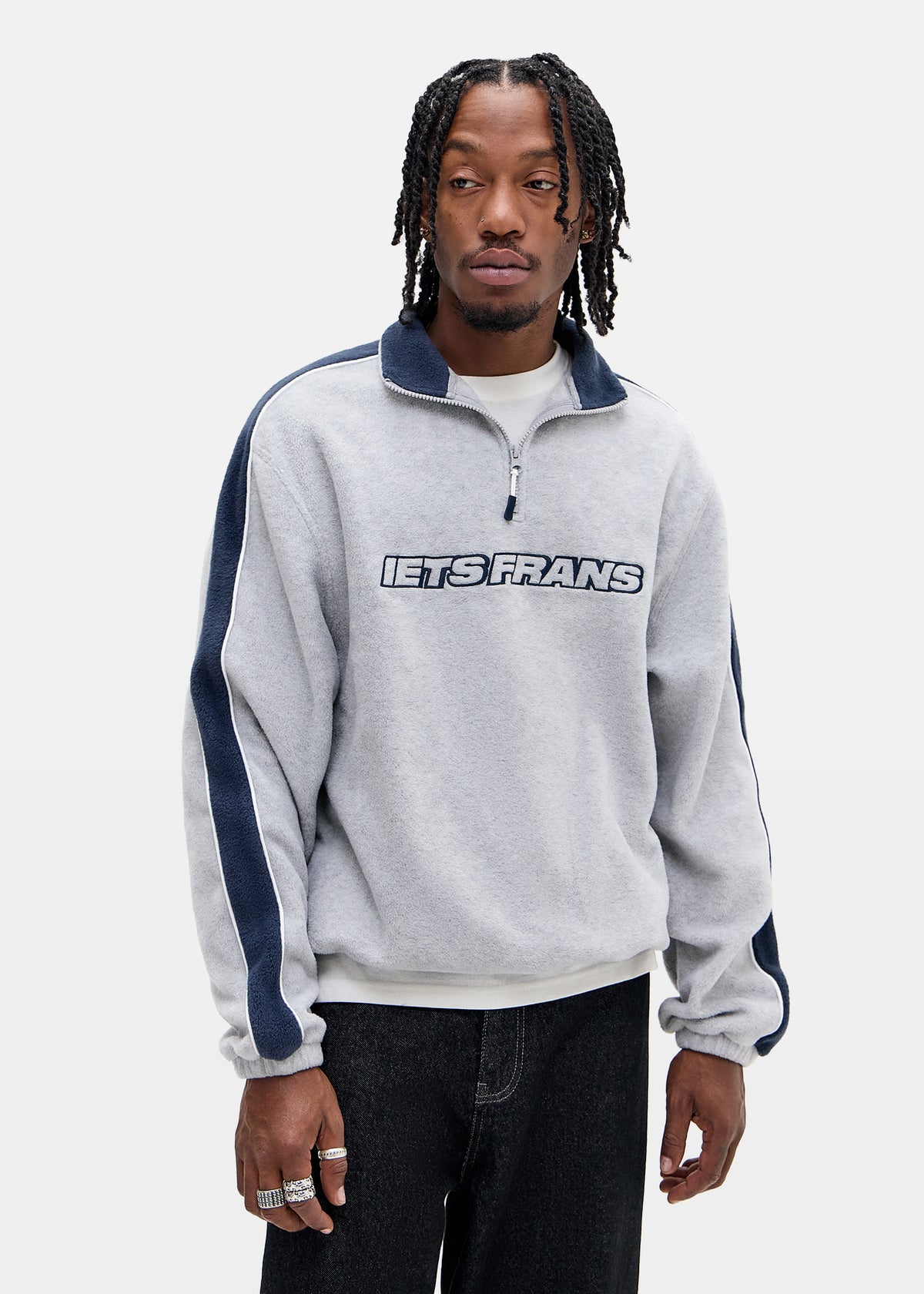 Panel Emboidered Fleece Jumper GREY