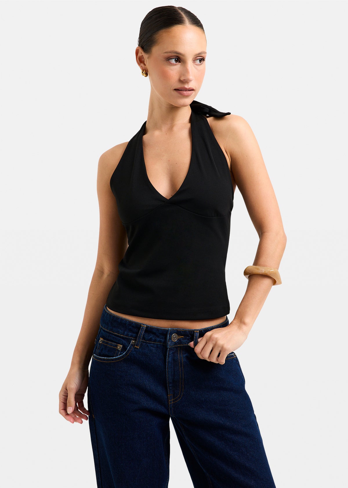 Plunge Halter Top BLACK