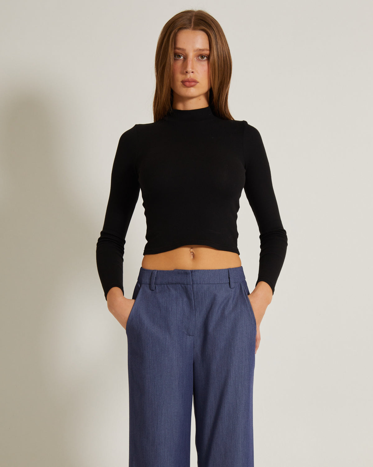 Ribbed Long Sleeve Crop Skivvy BLACK