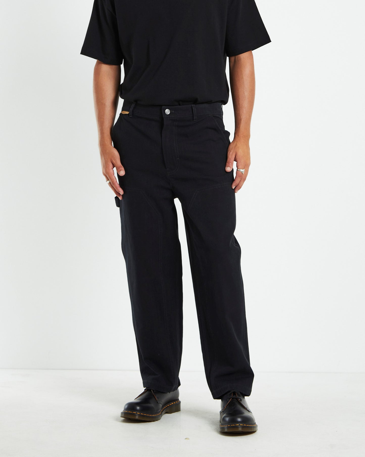 Herringbone Double Knee Pants Black