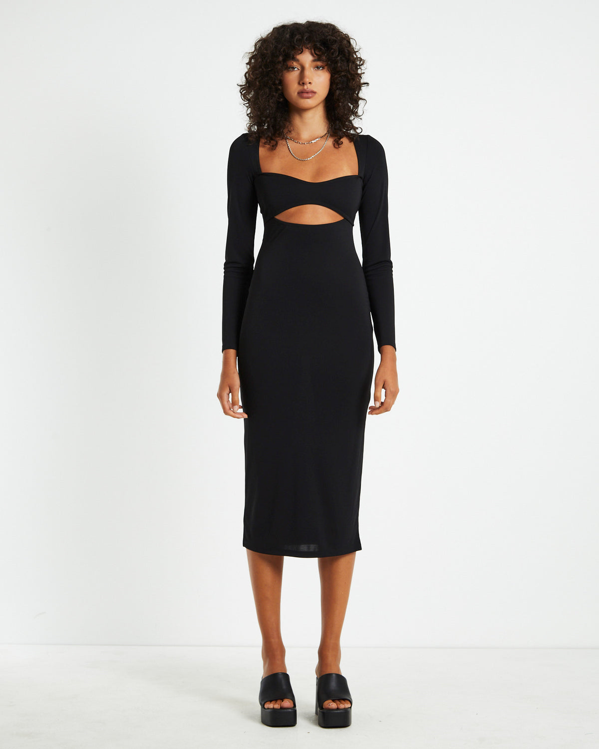 Kaley Cut Out Midi Dress Black BLACK