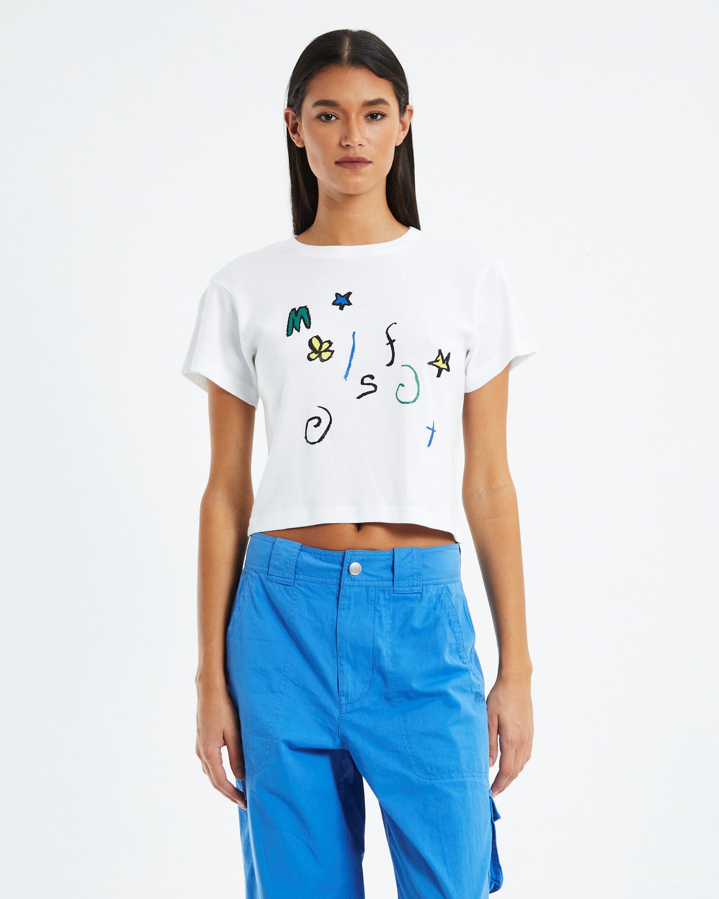 Doodling Rib Tee Washed White