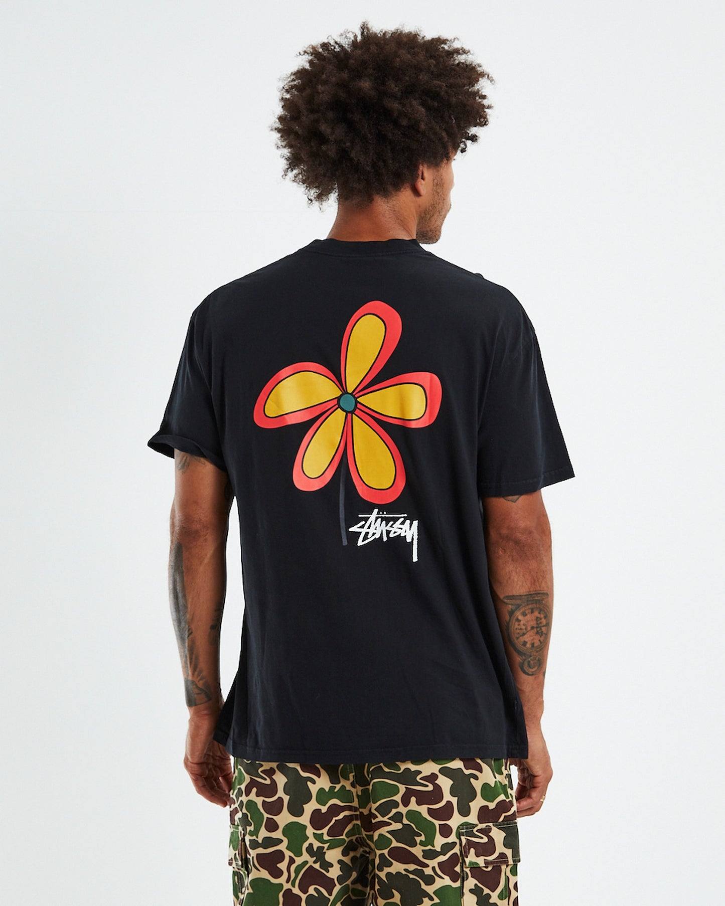 Flower 50-50 Short Sleeve T-Shirt Black