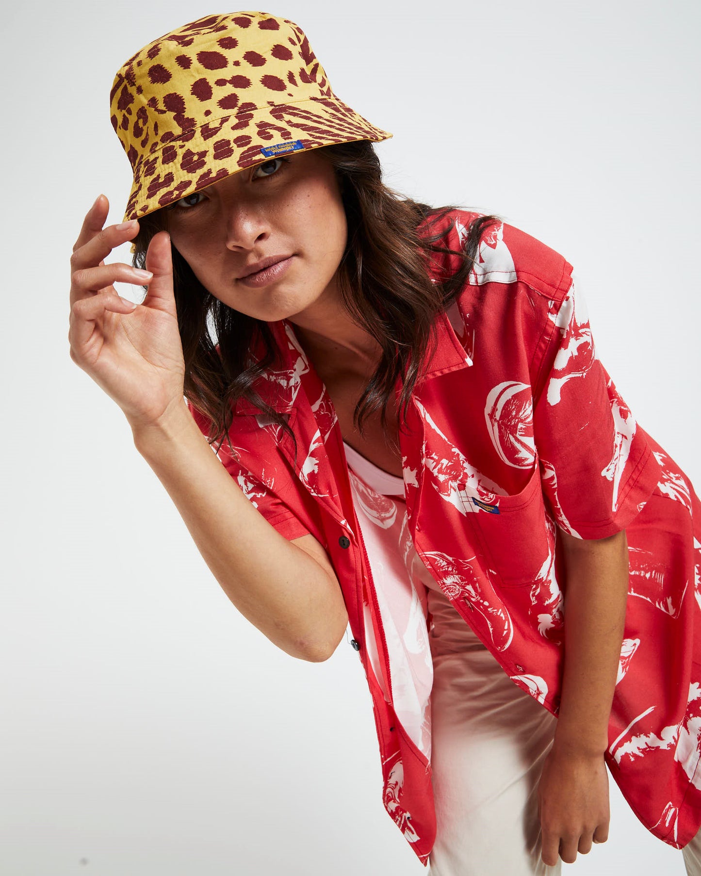 Double Rainbouu x Wrangler Reversible Bucket Hat Yellow Leopard
