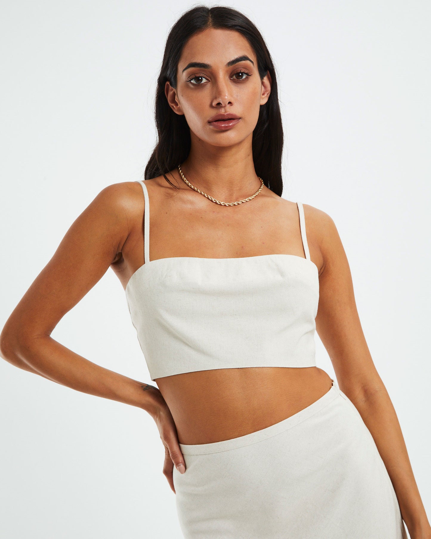 Delilah Linen Bandeau Top Oat Marle