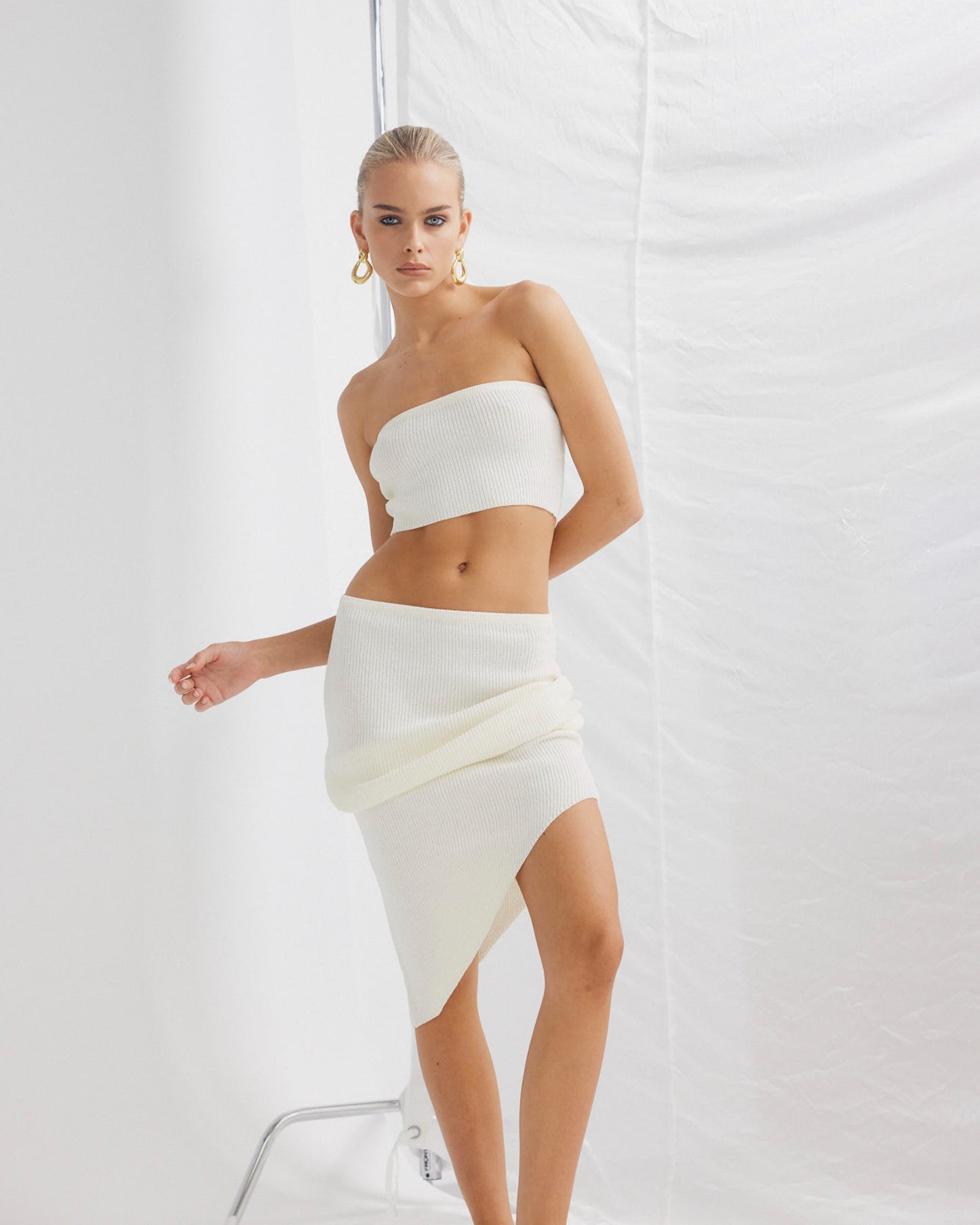 Davia Knit Crop Top Off White