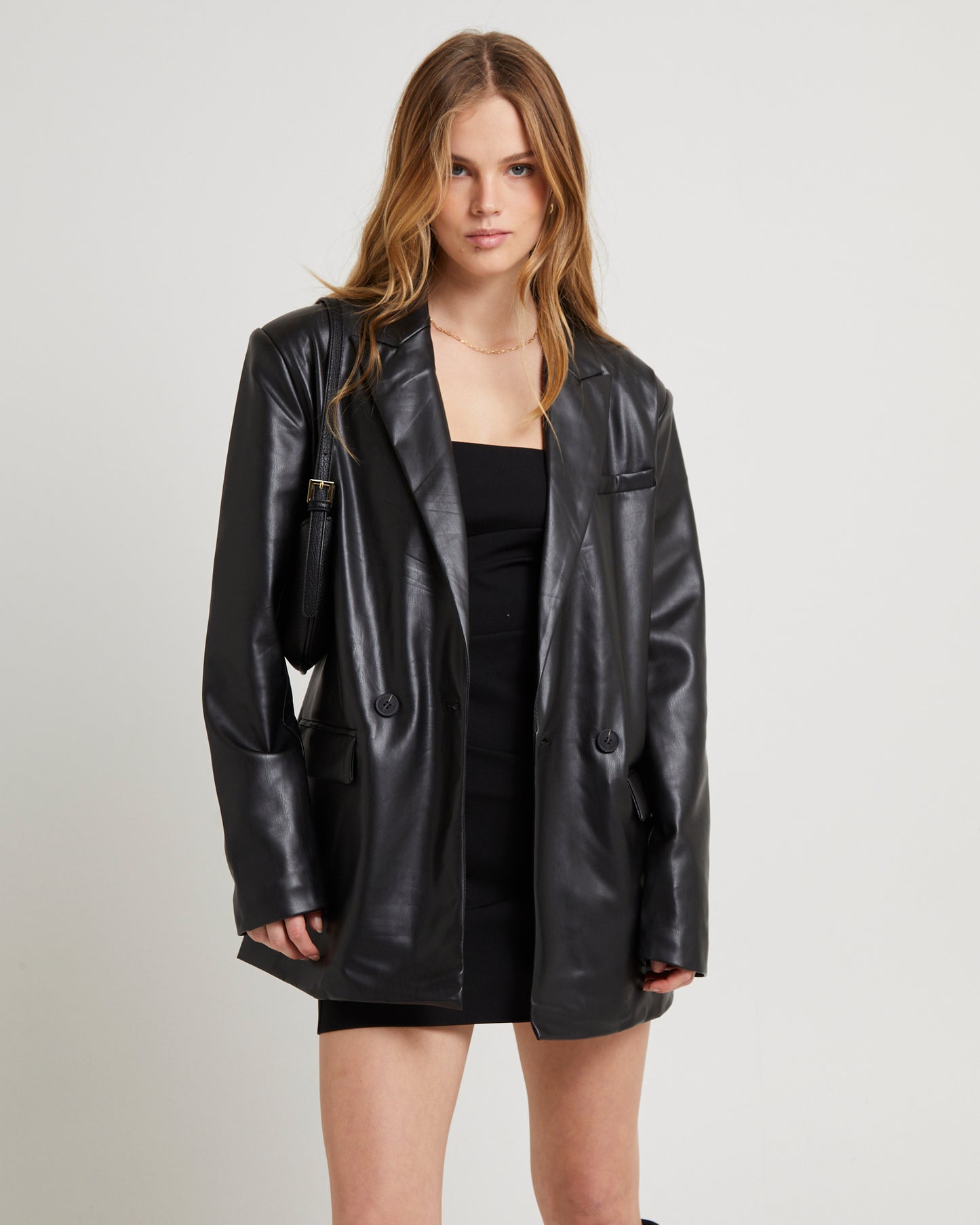 Kylie Boxy PU Blazer Black