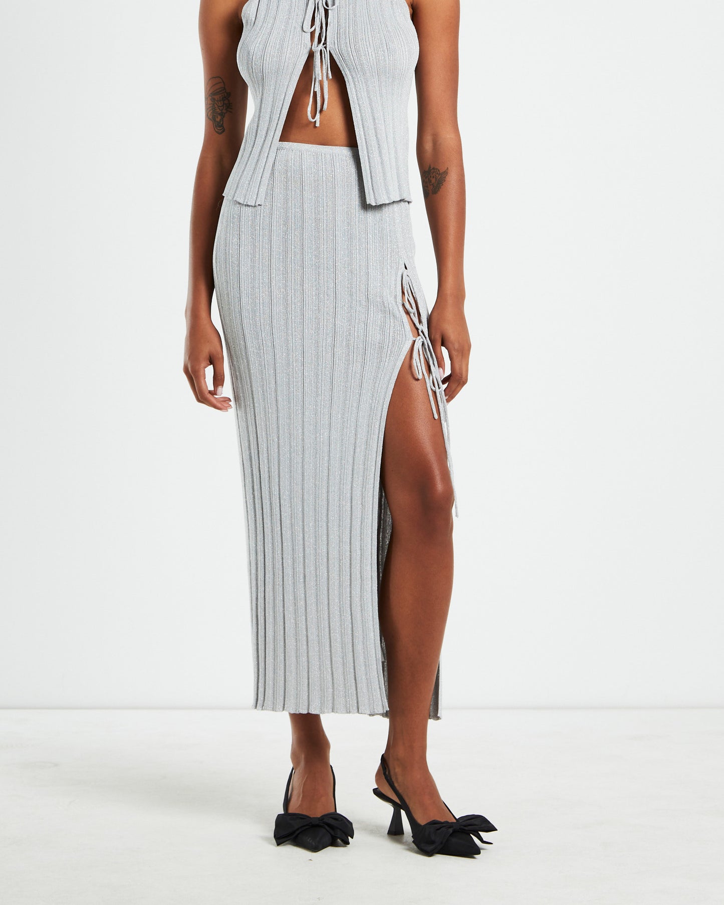 Sadie Tied Up Lurex Knit Midi Skirt