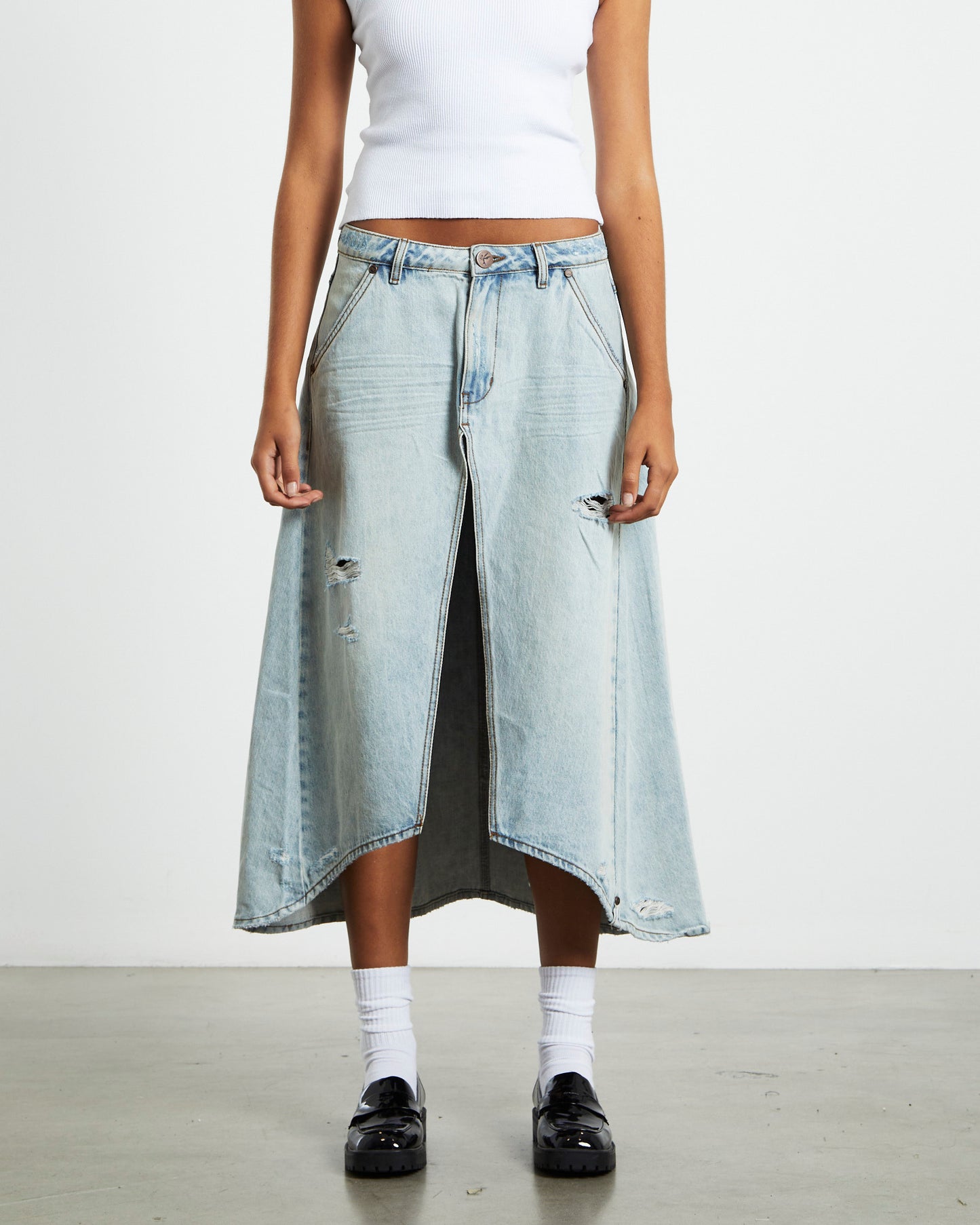 Kansas Carter Long Denim Skirt Blue Mrs