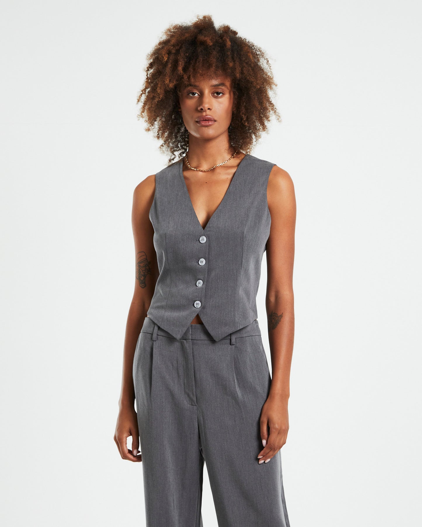 Mandy Longline Tailored Vest Grey
