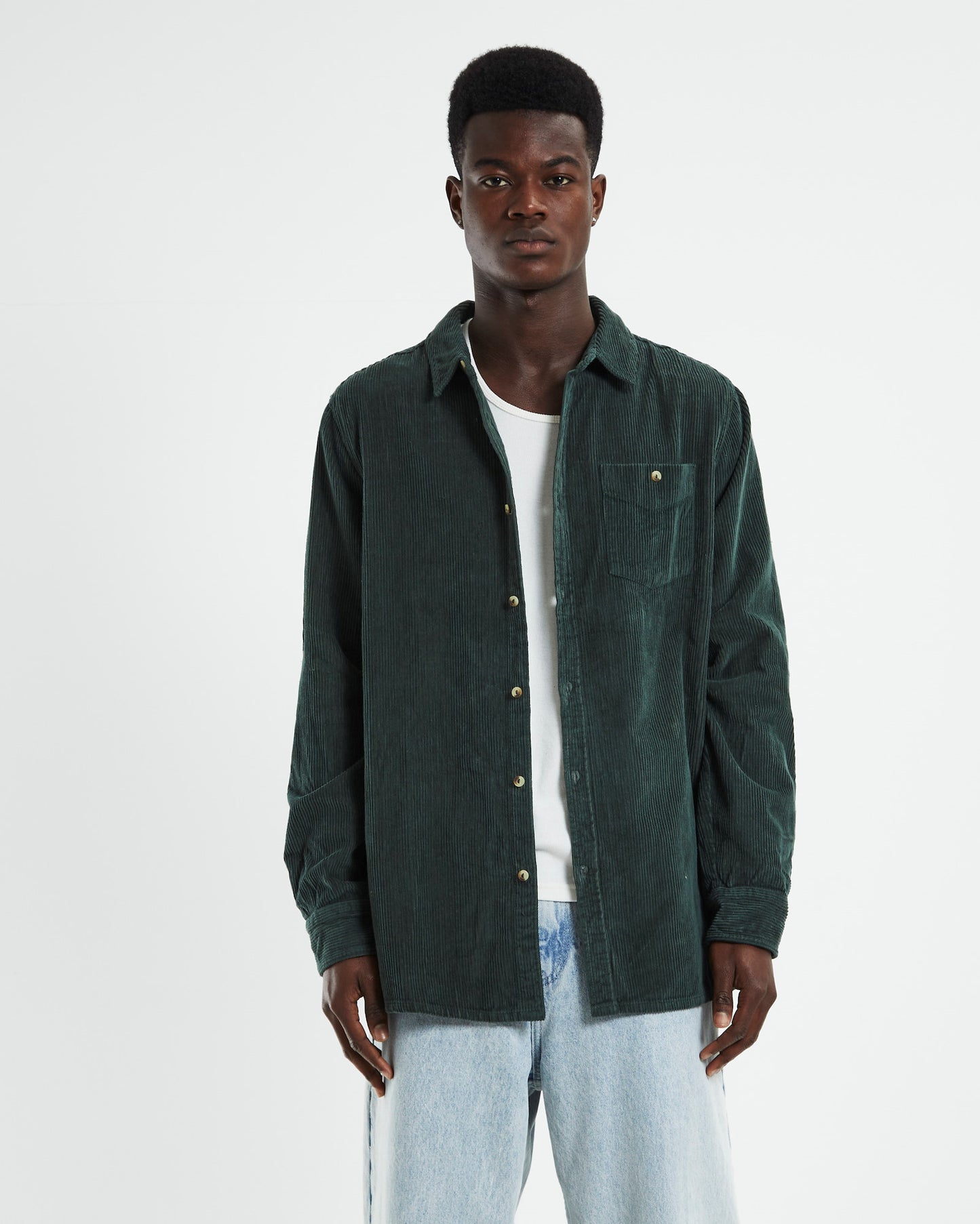 Men At Work Fat Cord Long Sleeve Shirt Deep Green