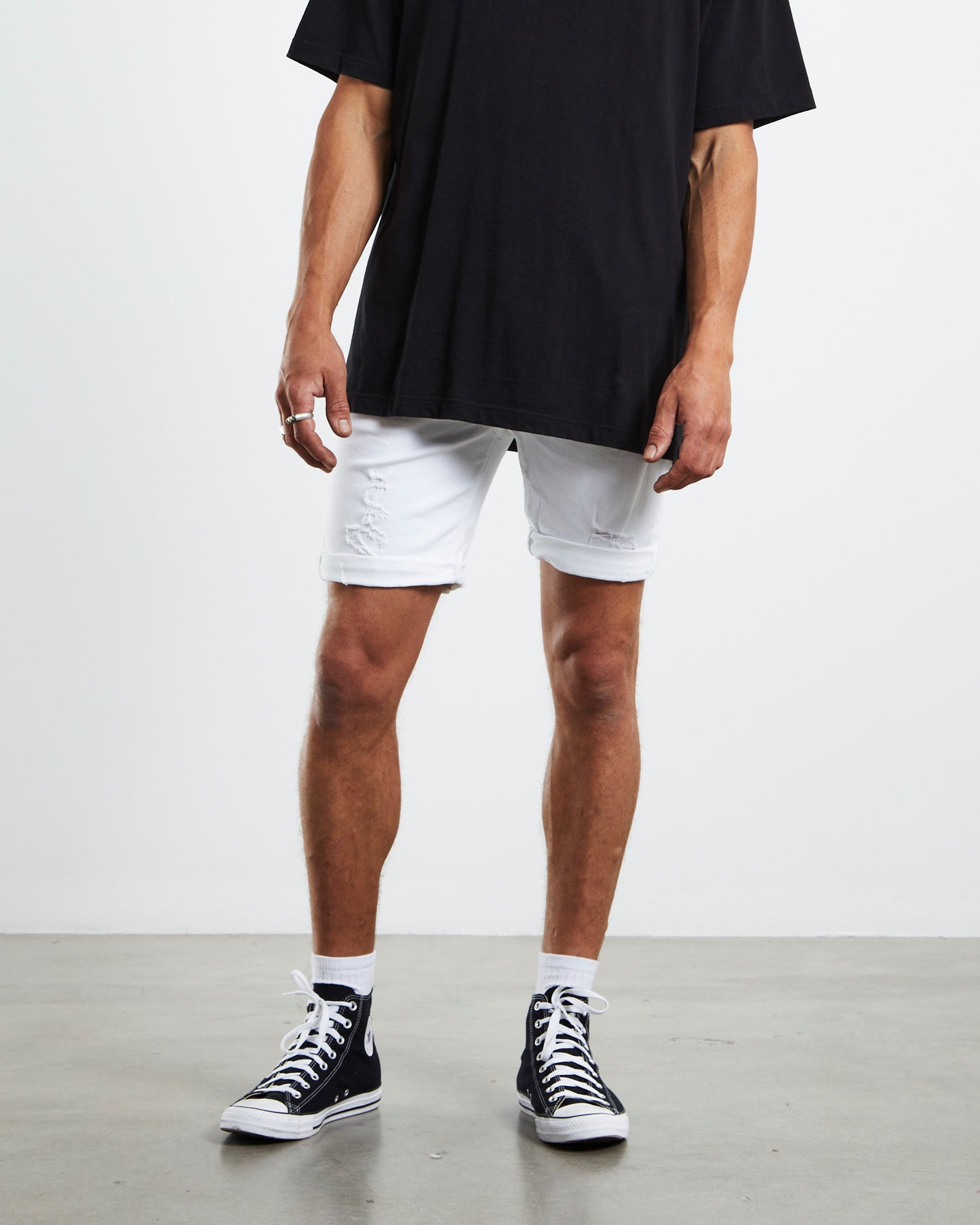 A Dropped Skinny Denim Shorts Rouge White