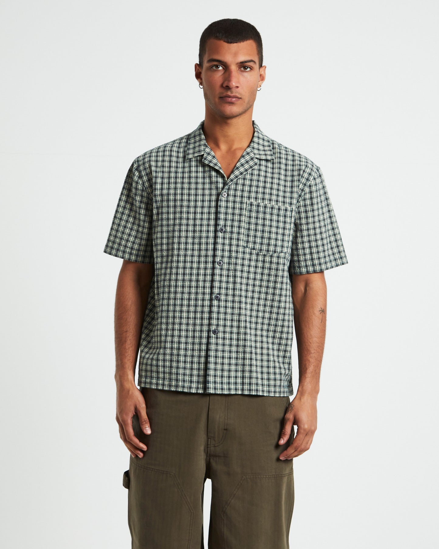 Aura Check Short Sleeve Shirt Grey