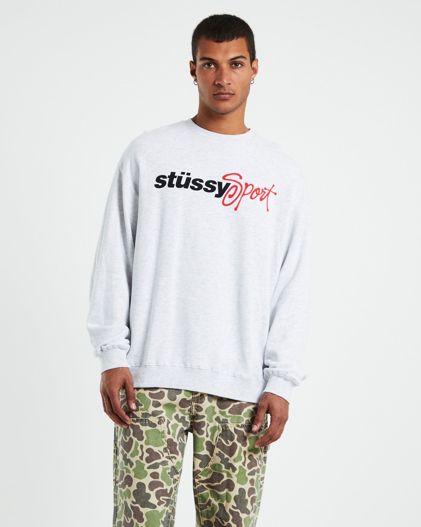 Stussy Sport 50/50 Crewneck Jumper Snow Marle Grey
