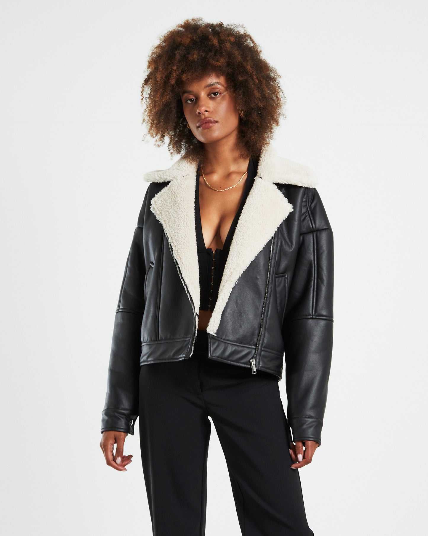 Benny Shearling Biker Jacket Black