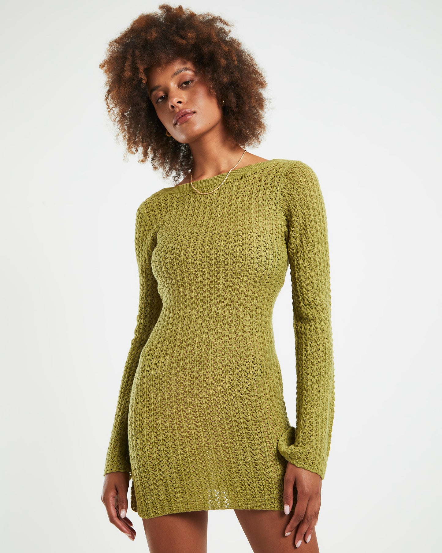 Alora Sheer Pointelle Knit Dress Green