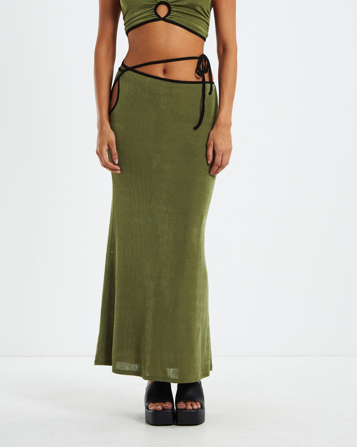 Slinky Keyhole Maxi Skirt Green