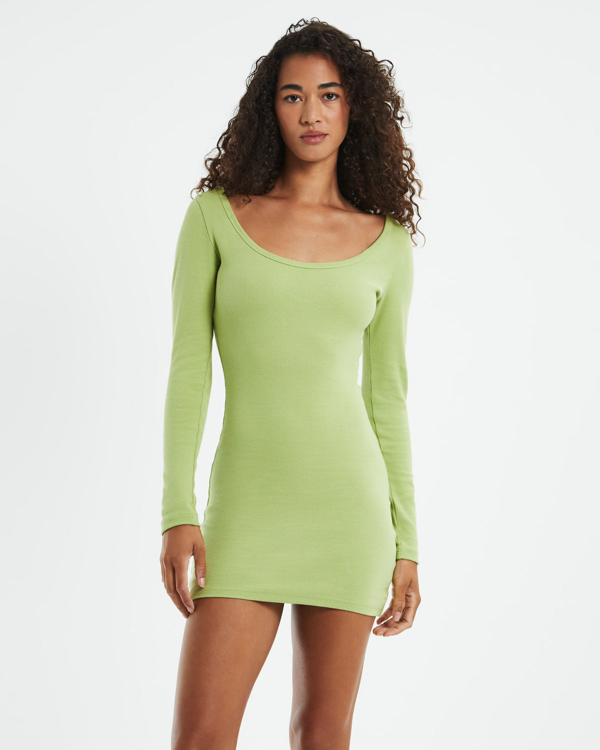 Open Neck Long Sleeve Dress Lime LIME