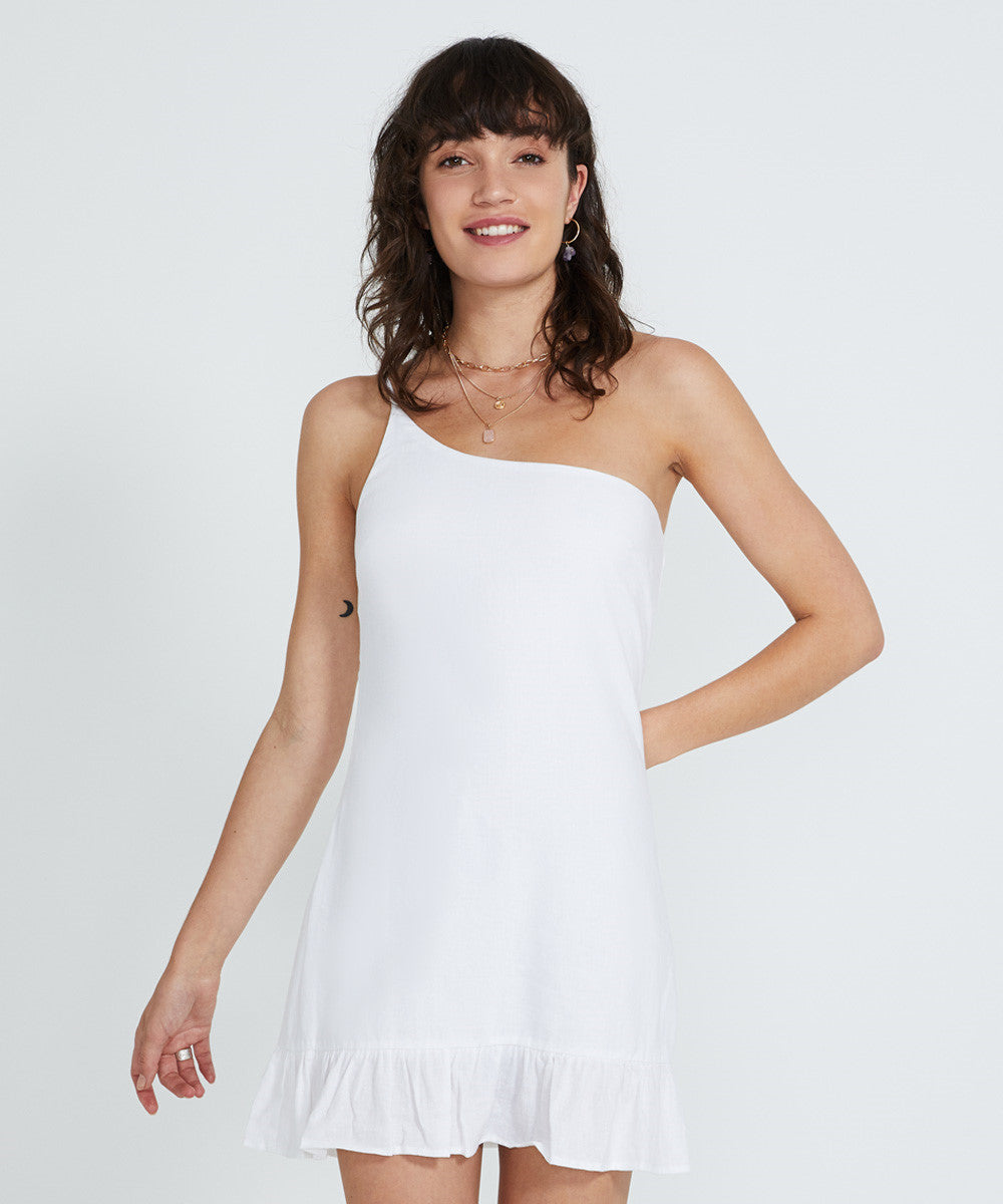 Devon Assymetric Frill Dress White WHITE