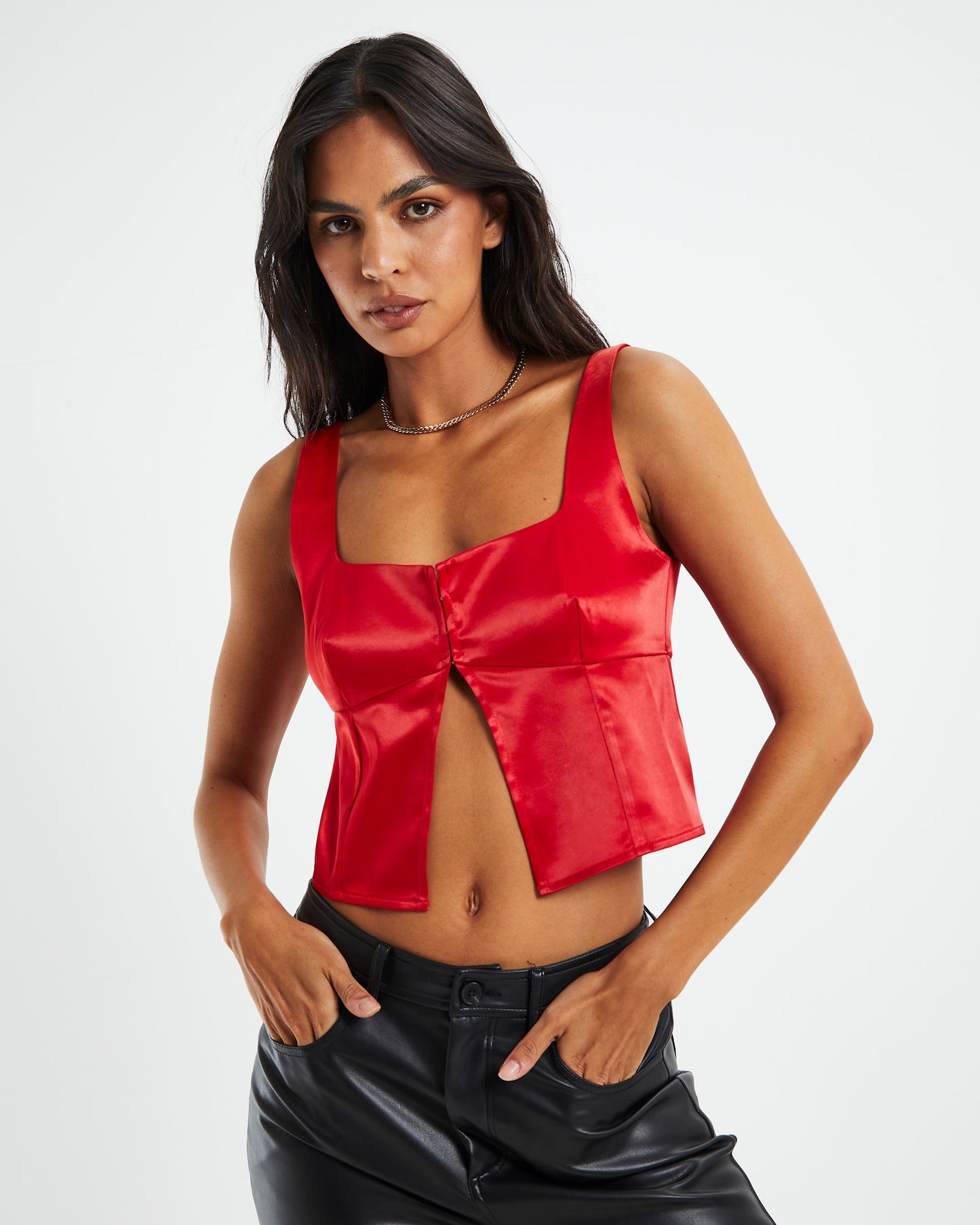 Stella Silky Corset Top Red