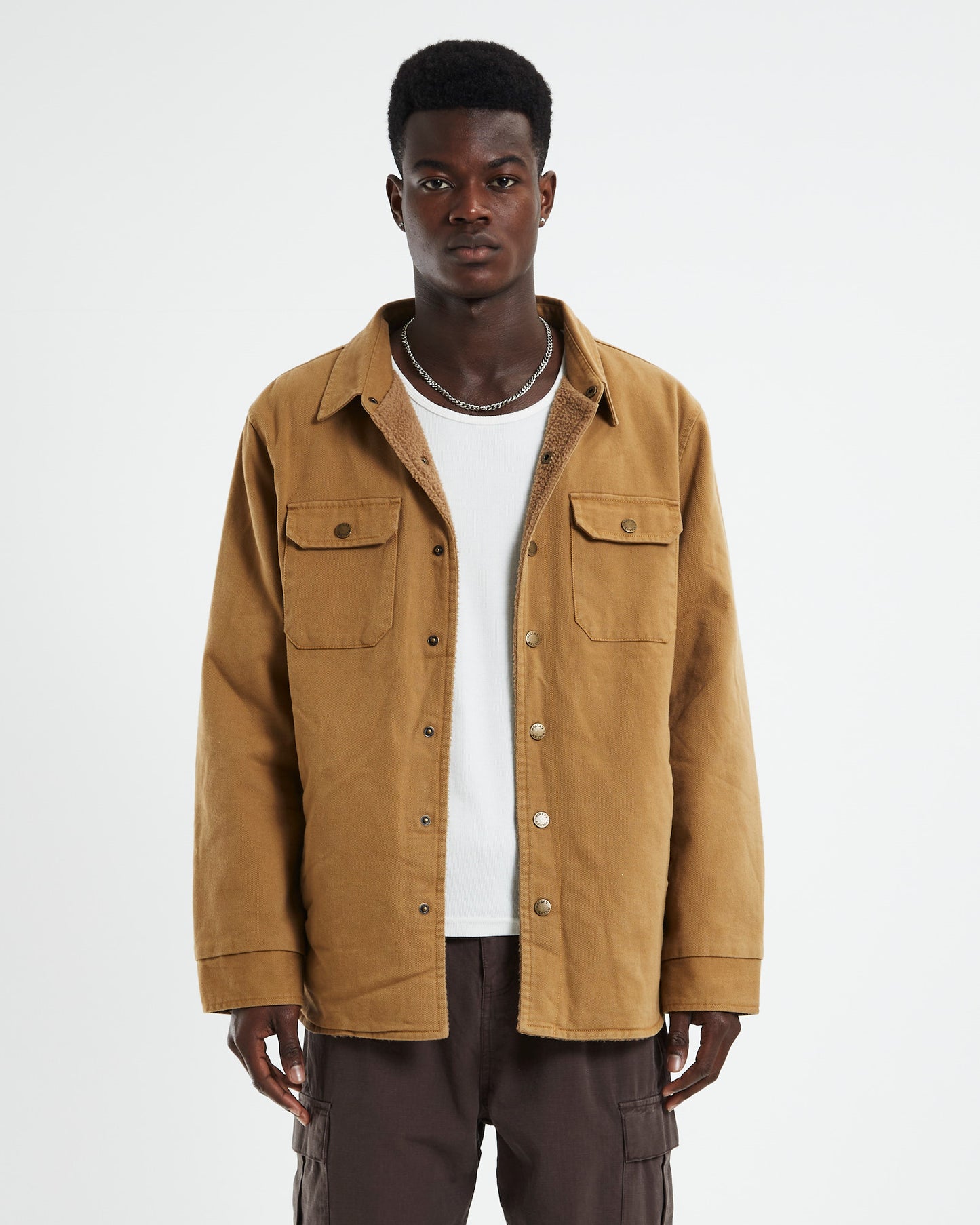 Men At Work Drill Shacket Sand