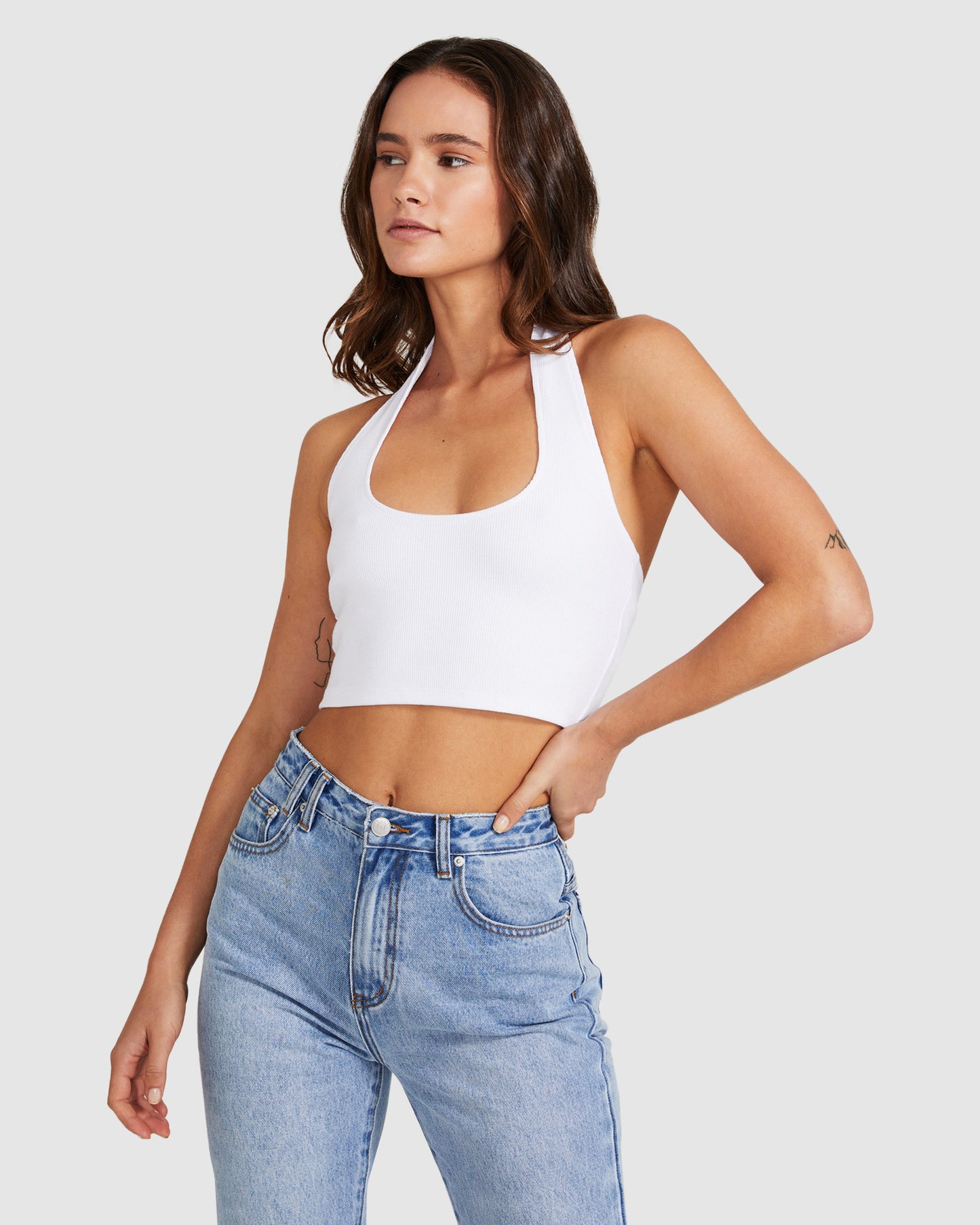 Halter Neck Rib Crop Top White