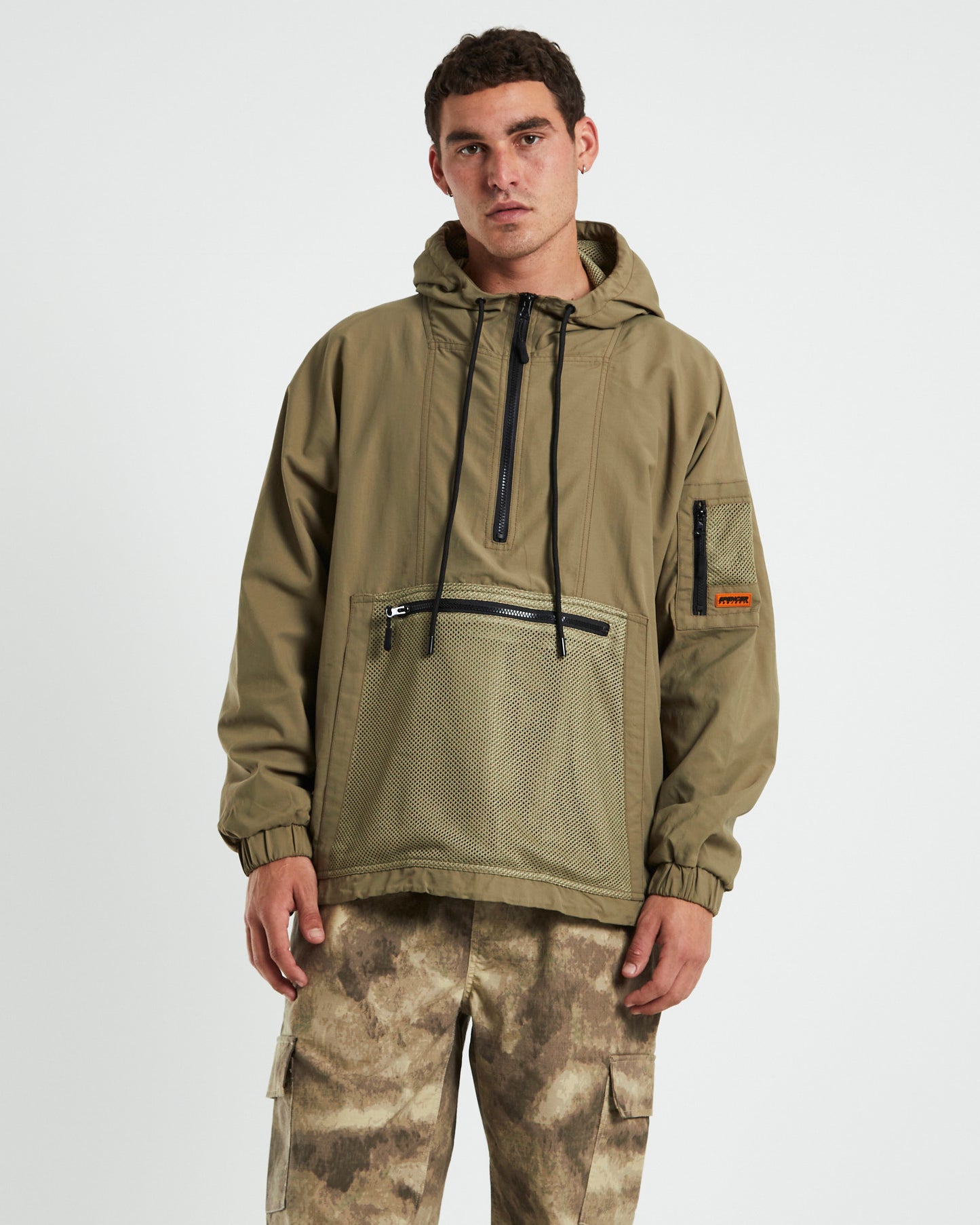Quarter Zip Hoodie Anorak Fatigue Green