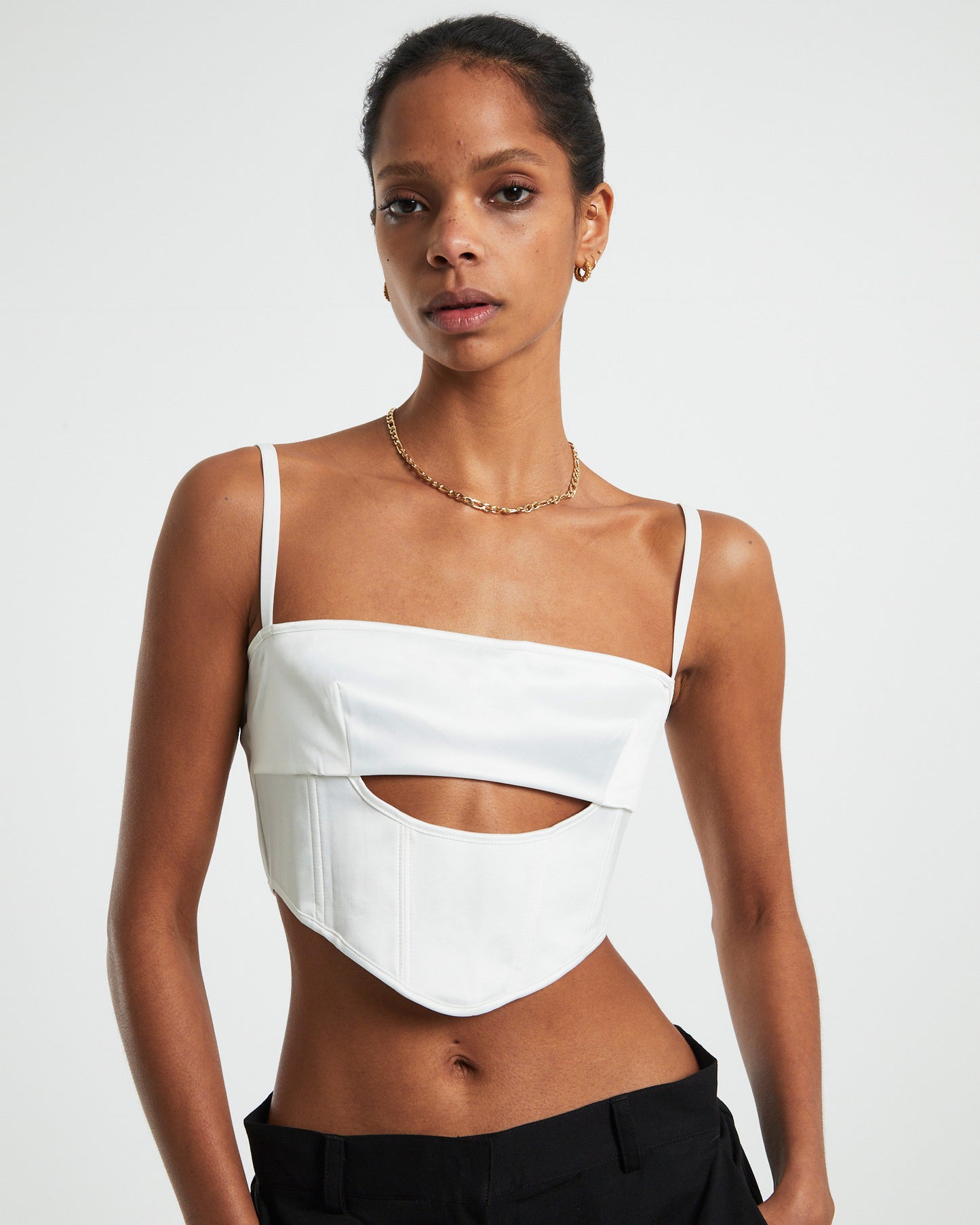 Andra Cut Out Sateen Corset Top Cream