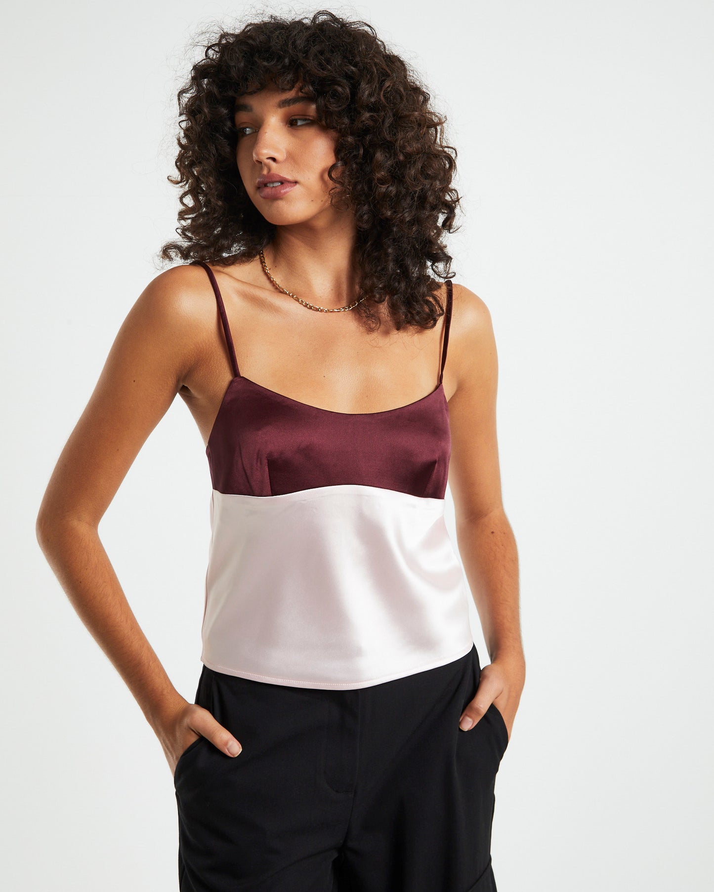 Amanda Colour Block Slip Top in Merlot Red