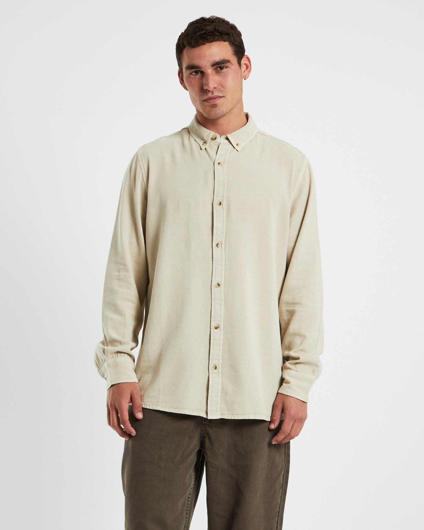 Men At Work Oxford Long Sleeve Shirt Stone