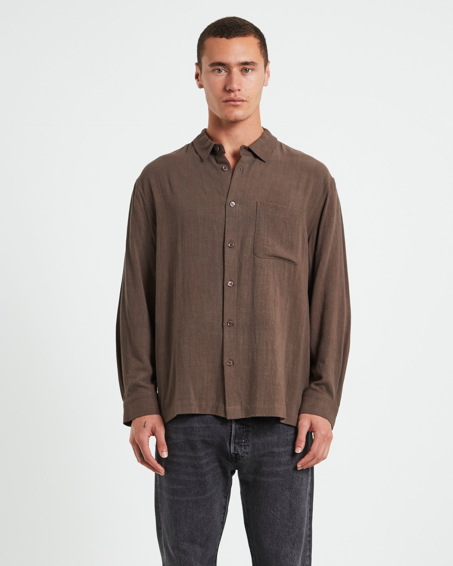 Harrison Linen Long Sleeve Shirt in Umber Brown