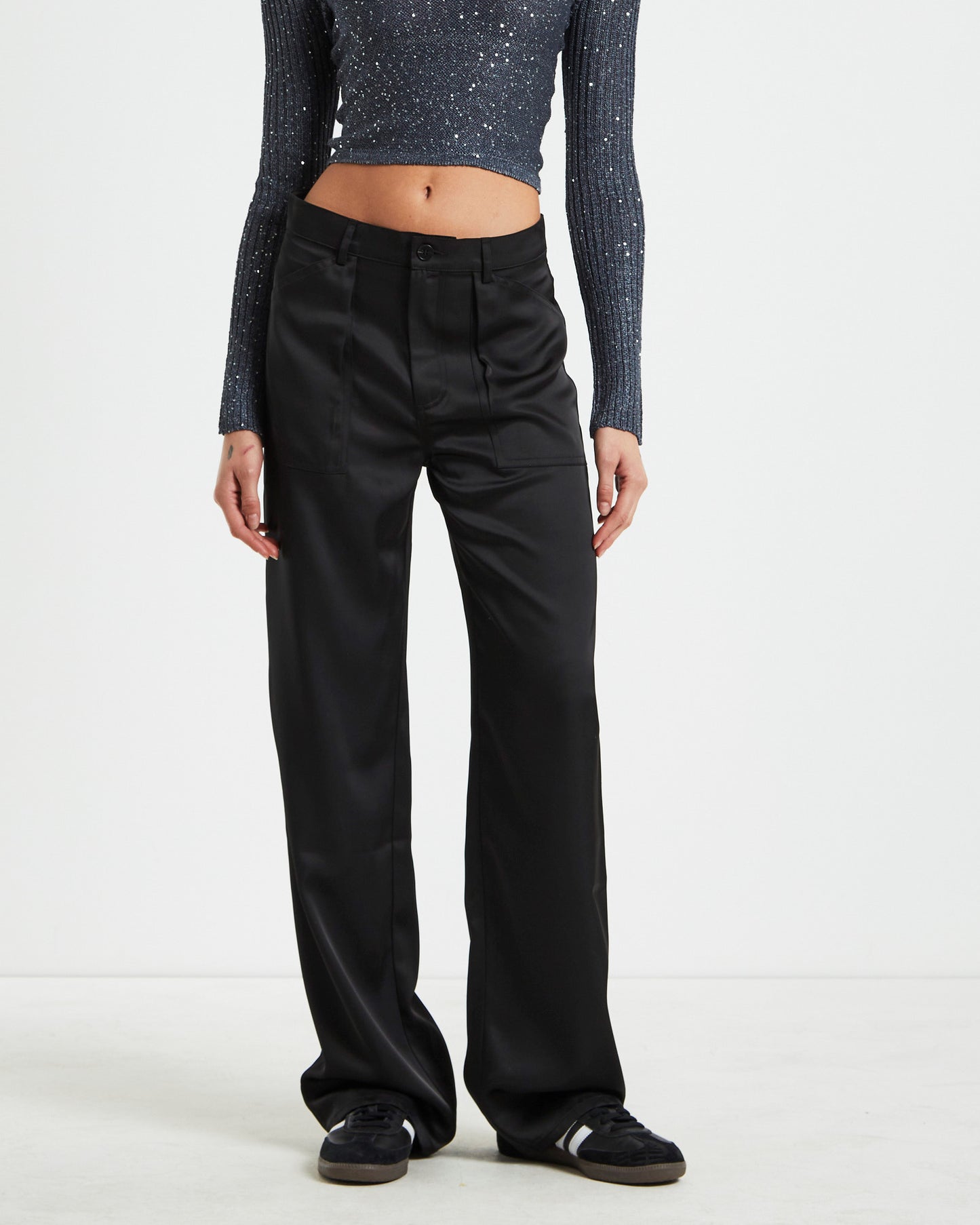 Natalie Silky Cargo Pants in Black