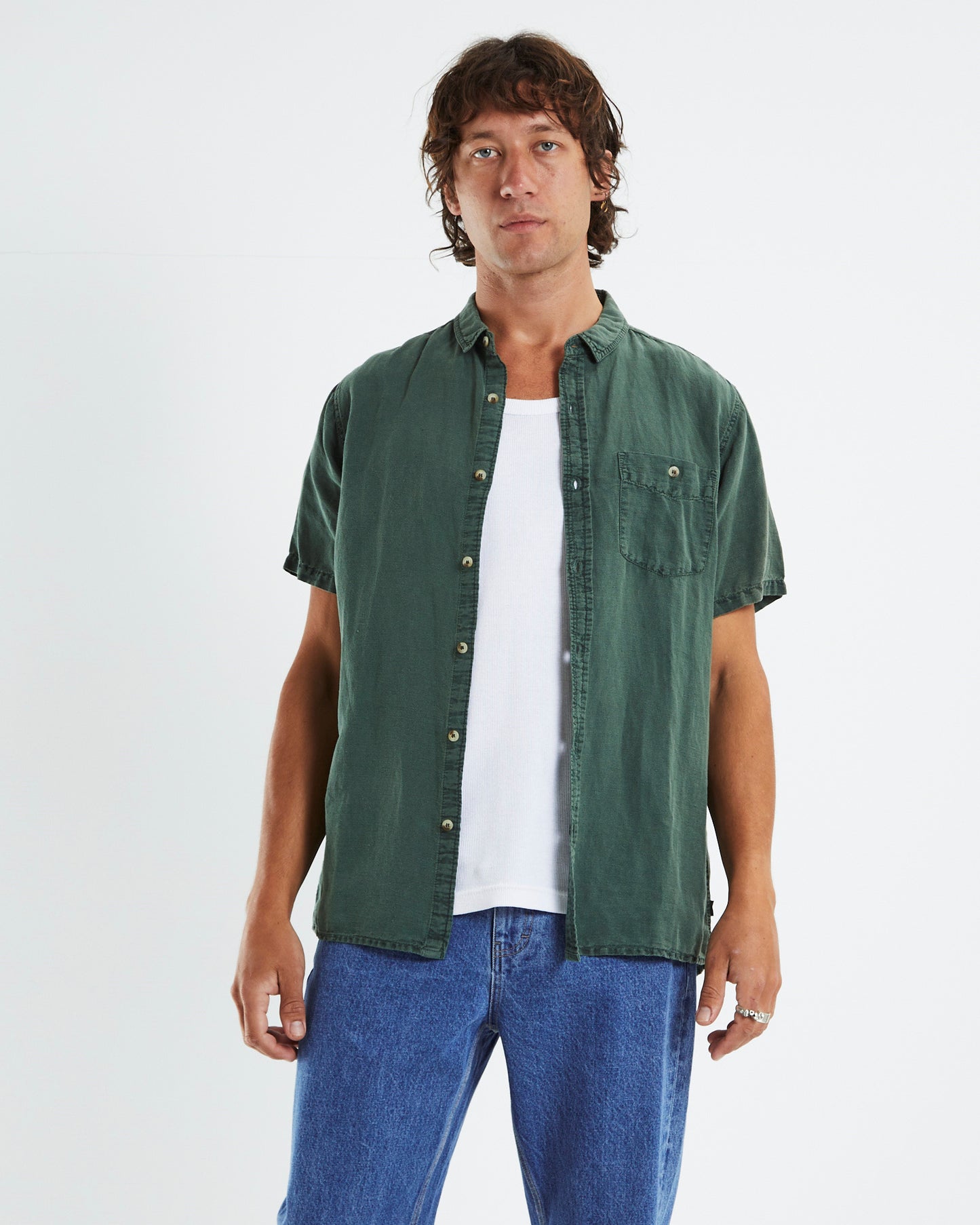 Men At Work Hemp Short Sleeve Shirt Thyme