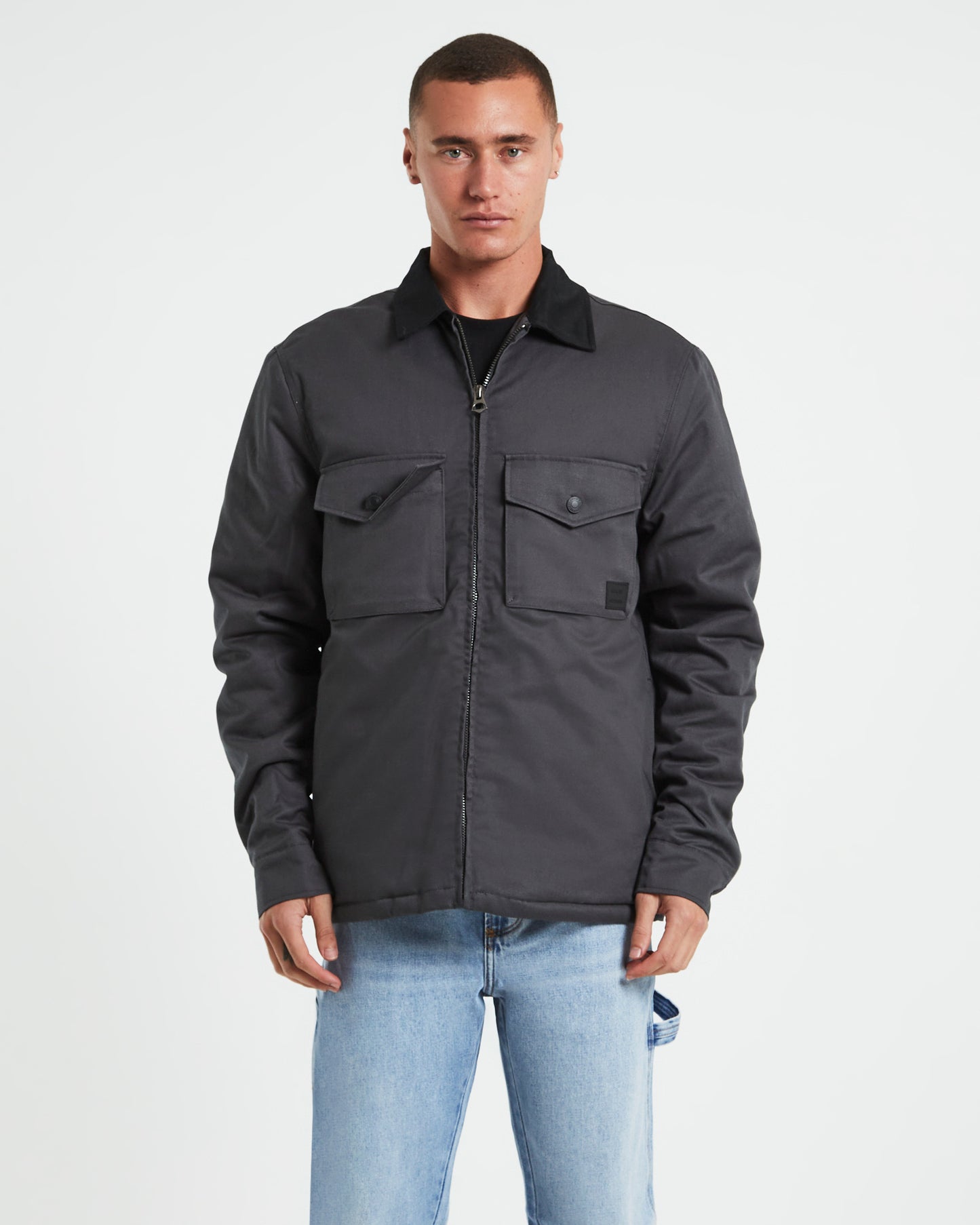 Samo Zip Overshirt Jacket in Charcoal Grey