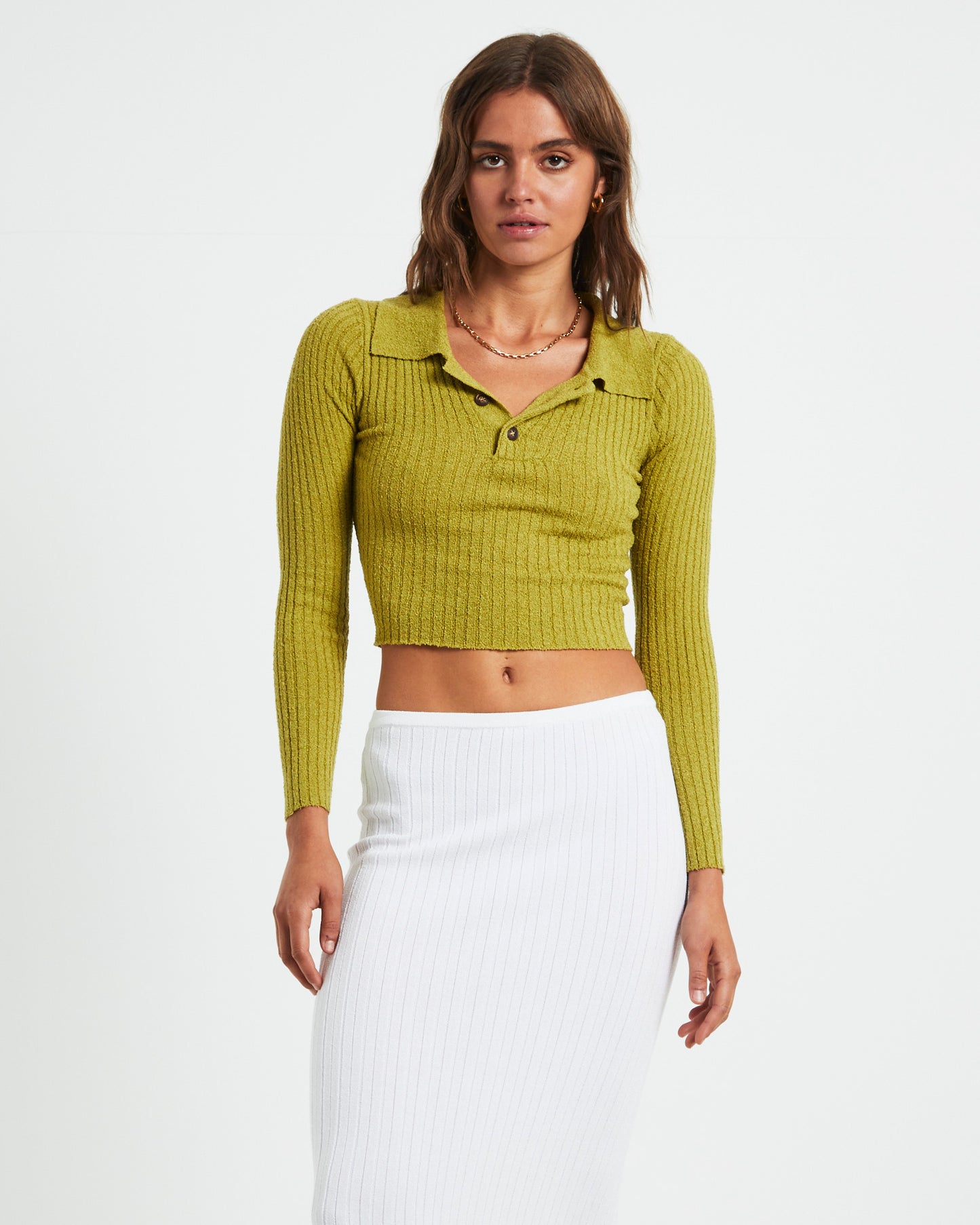 Tori Textured Button Top Moss