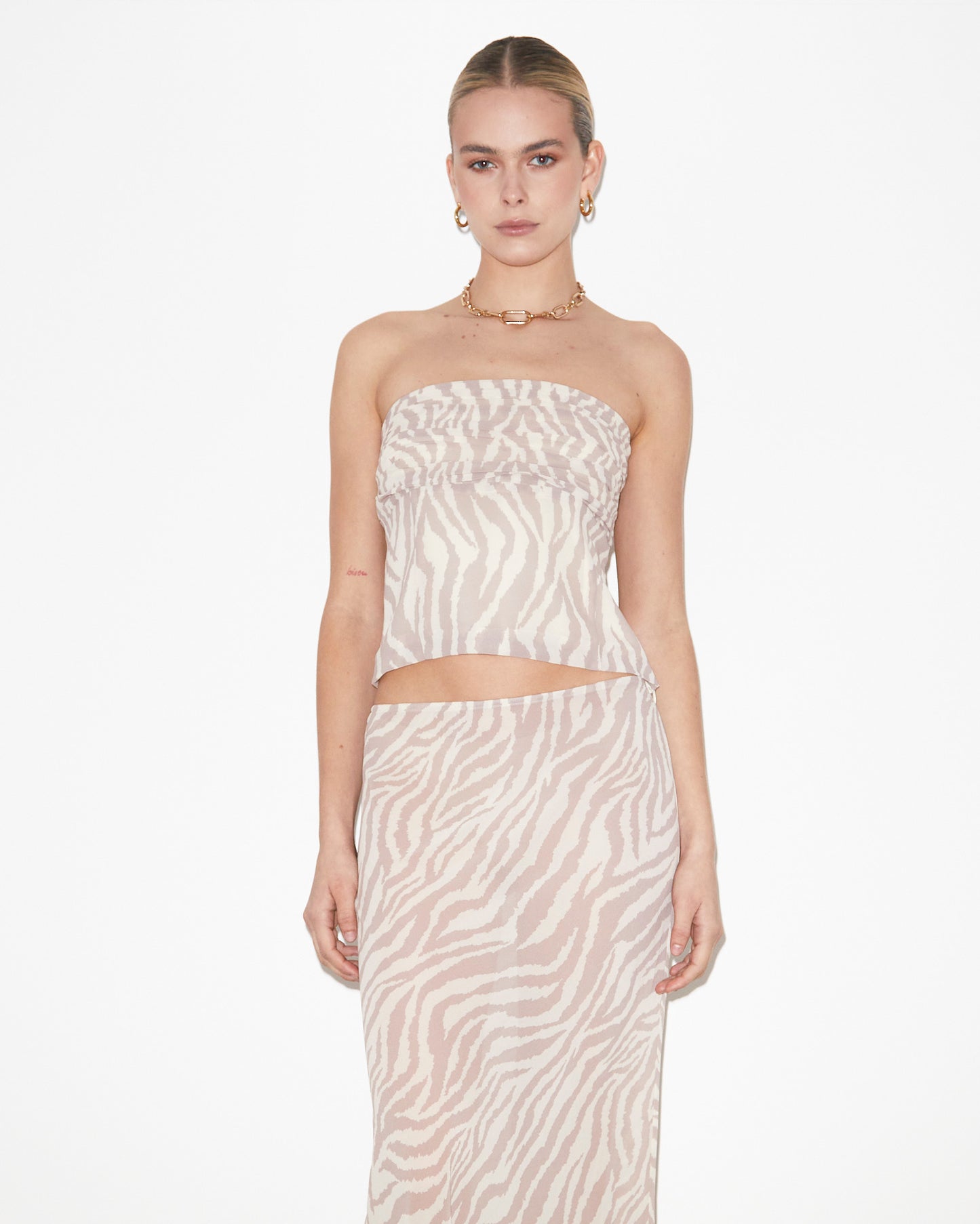 Cassie Ruched Corset Top in Beige