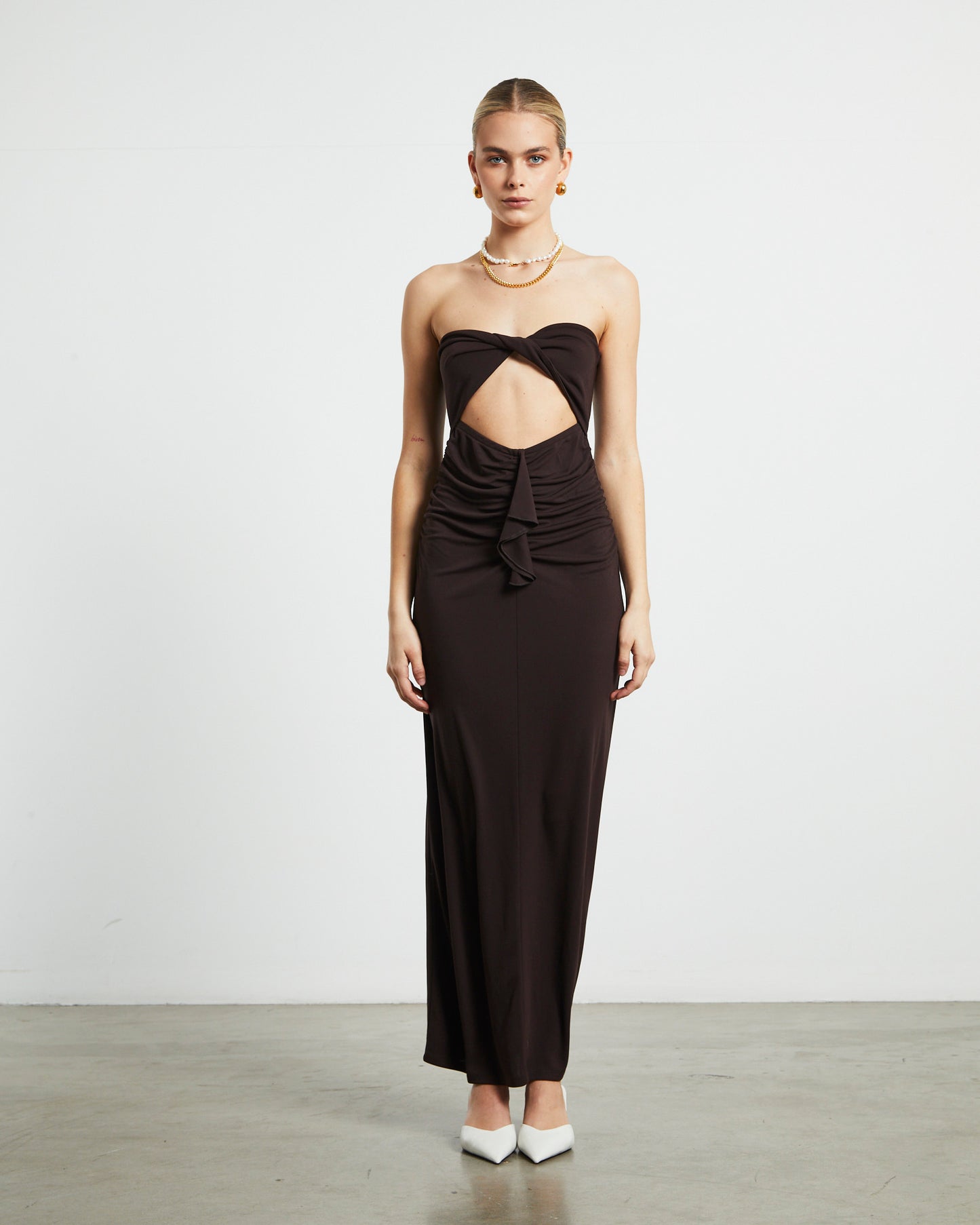 Aria Cut Out Tube Dress in Dark Chocolate